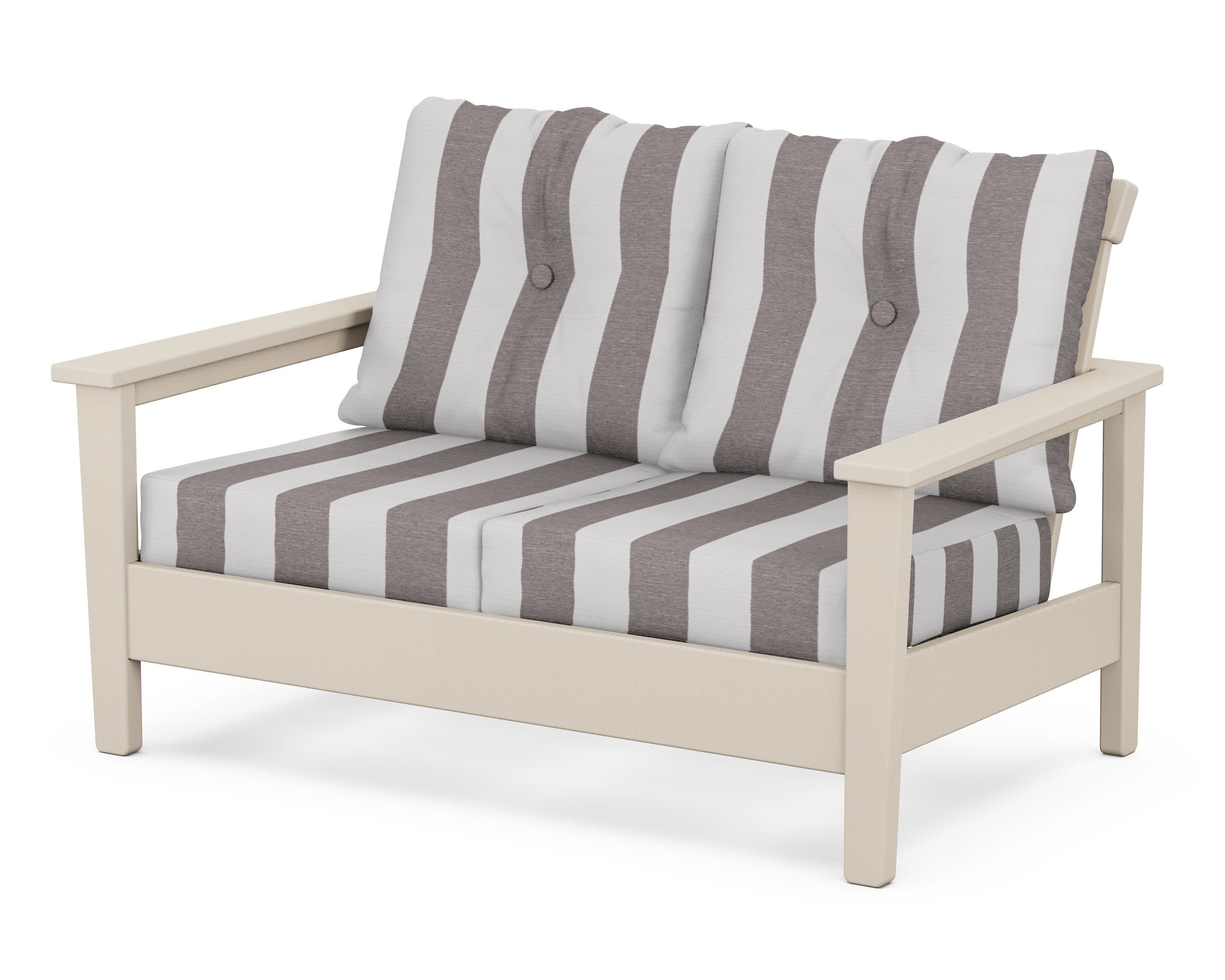 Prescott Deep Seating Loveseat in Sand / Cabana Stripe Grey Mist