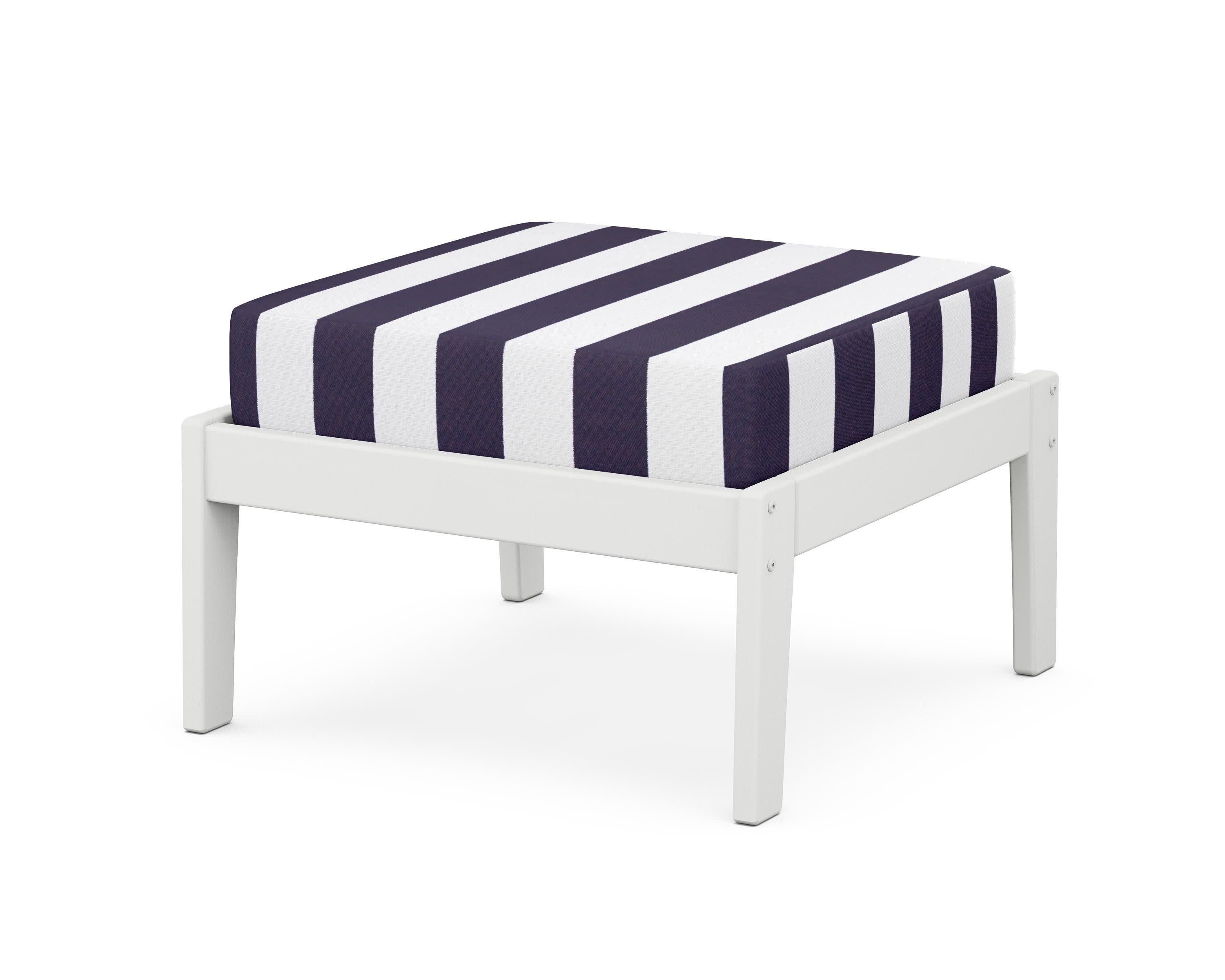 Deep Seating Ottoman in White / Cabana Stripe Navy
