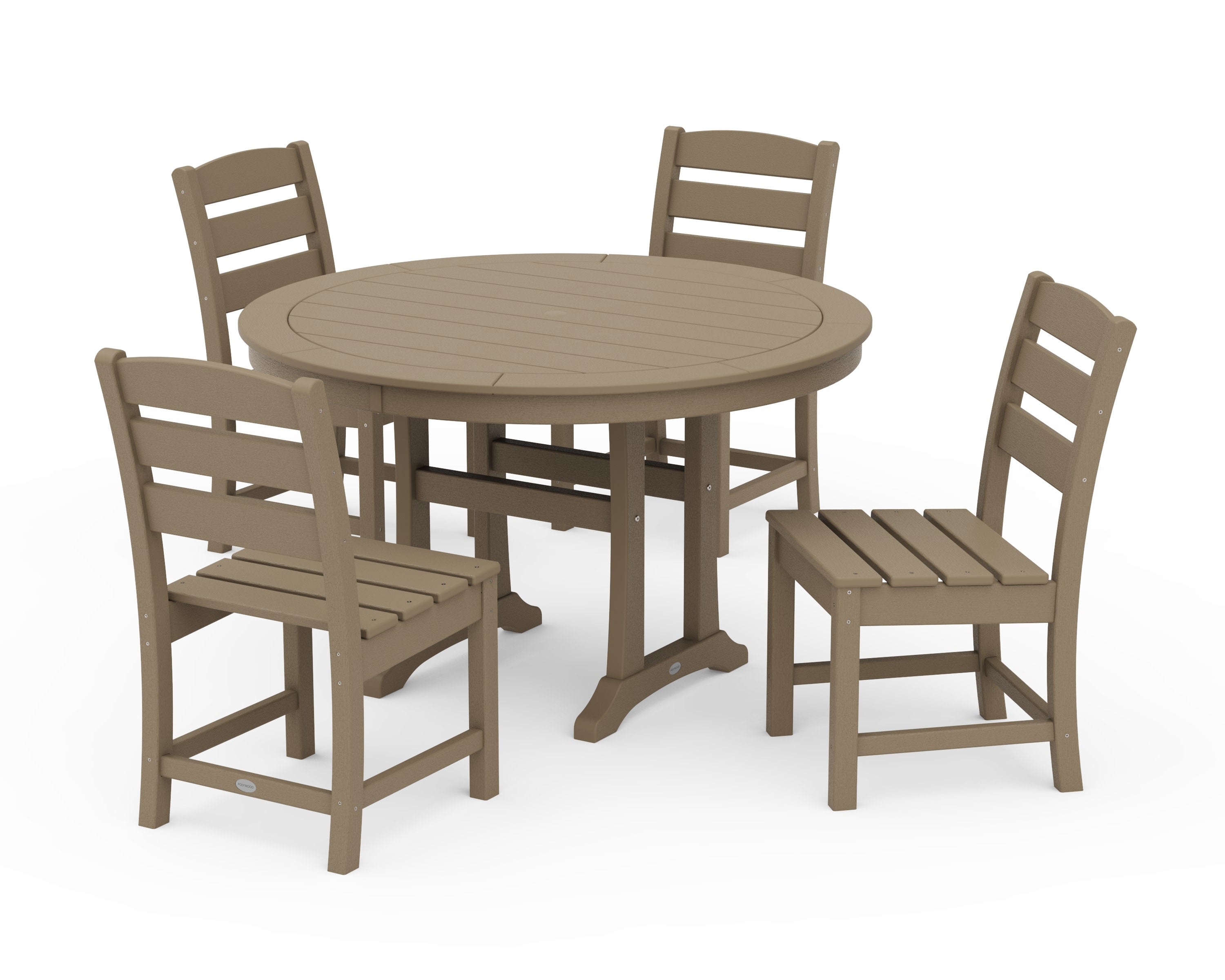 Lakeside Side Chair 5-Piece Round Dining Set With Trestle Legs in Vintage Sahara