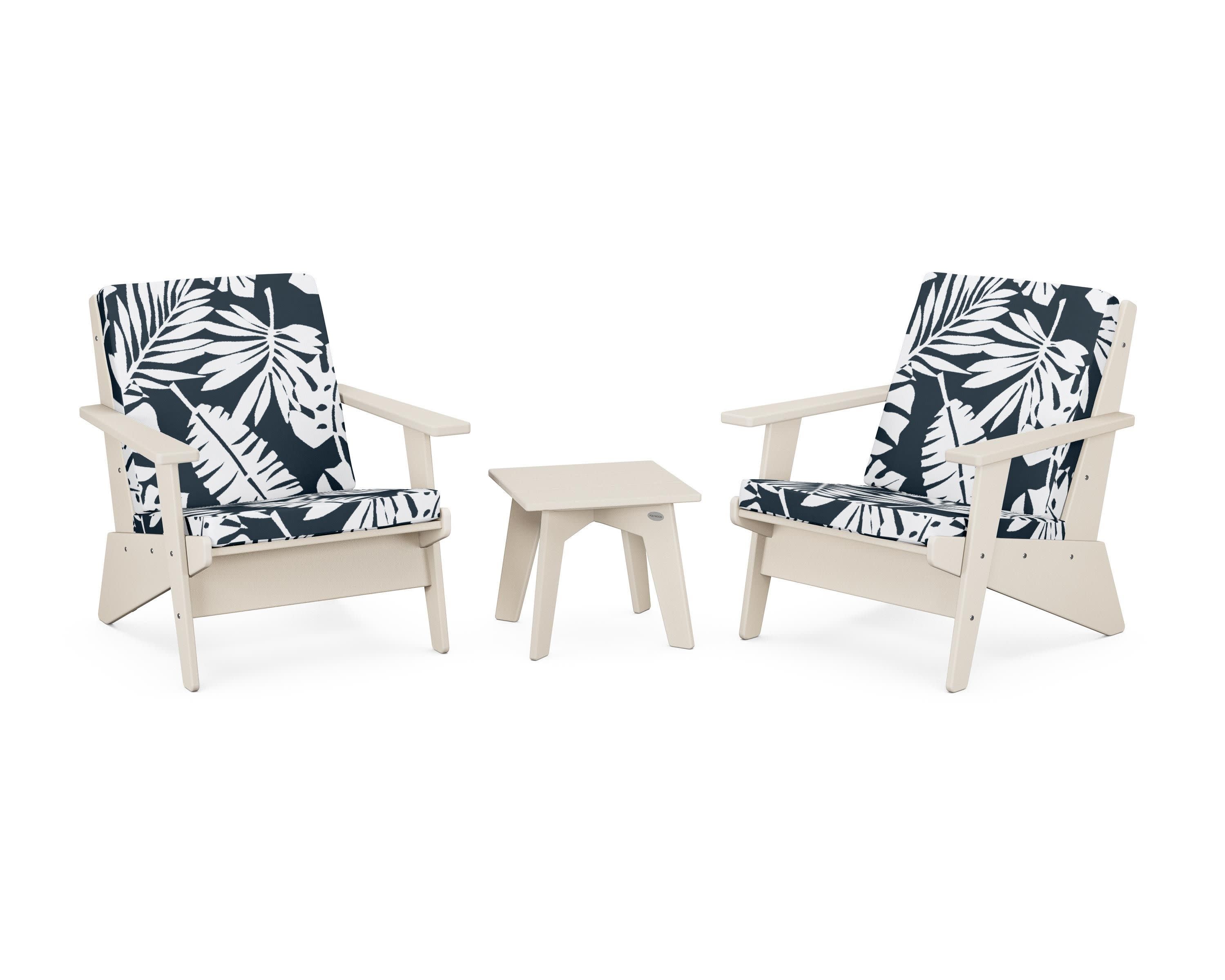 Riviera Modern Lounge 3-Piece Set in Sand / Leaf Marine Indigo