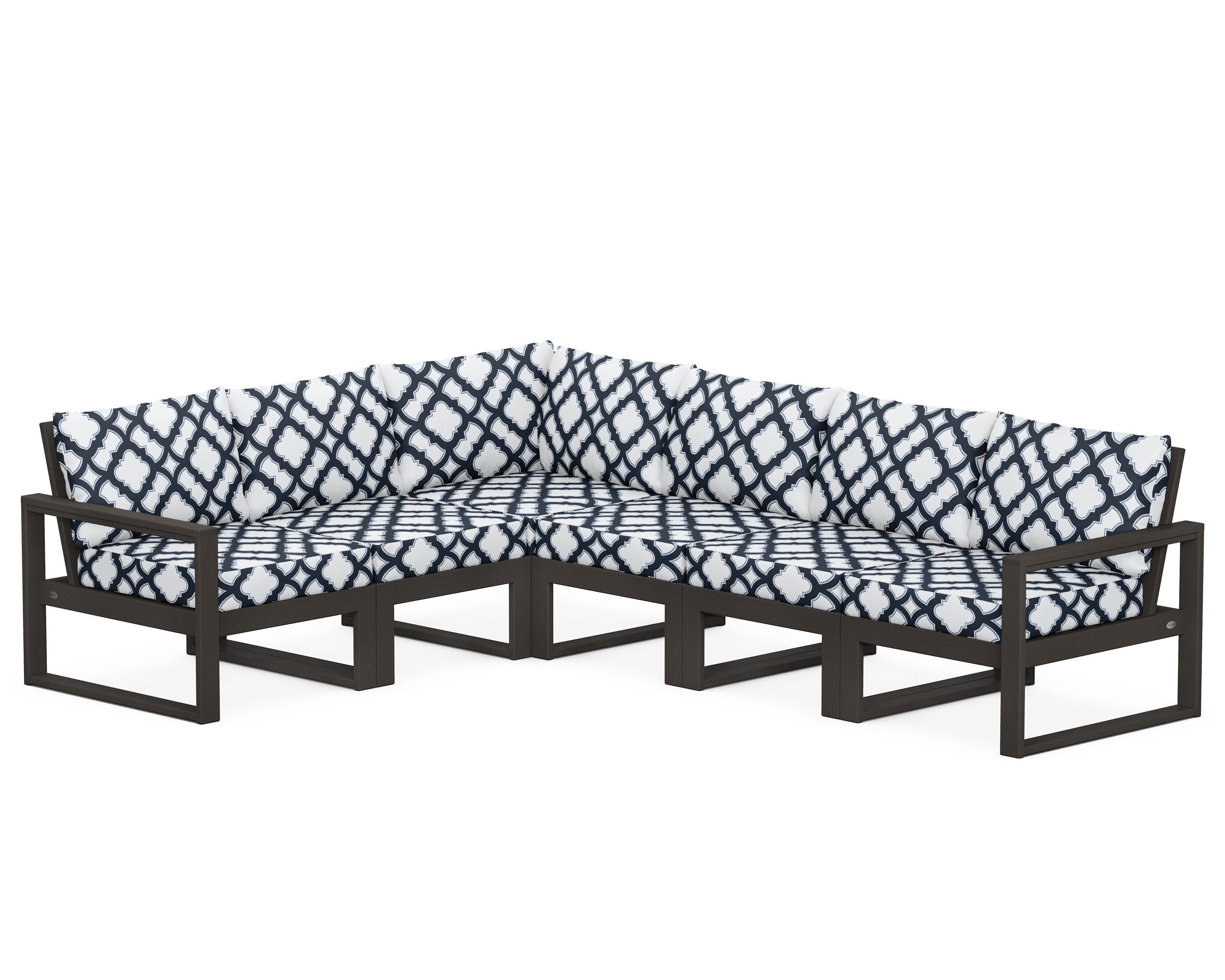 EDGE 6-Piece Modular Deep Seating Set in Vintage Coffee / Trellis Marine Indigo
