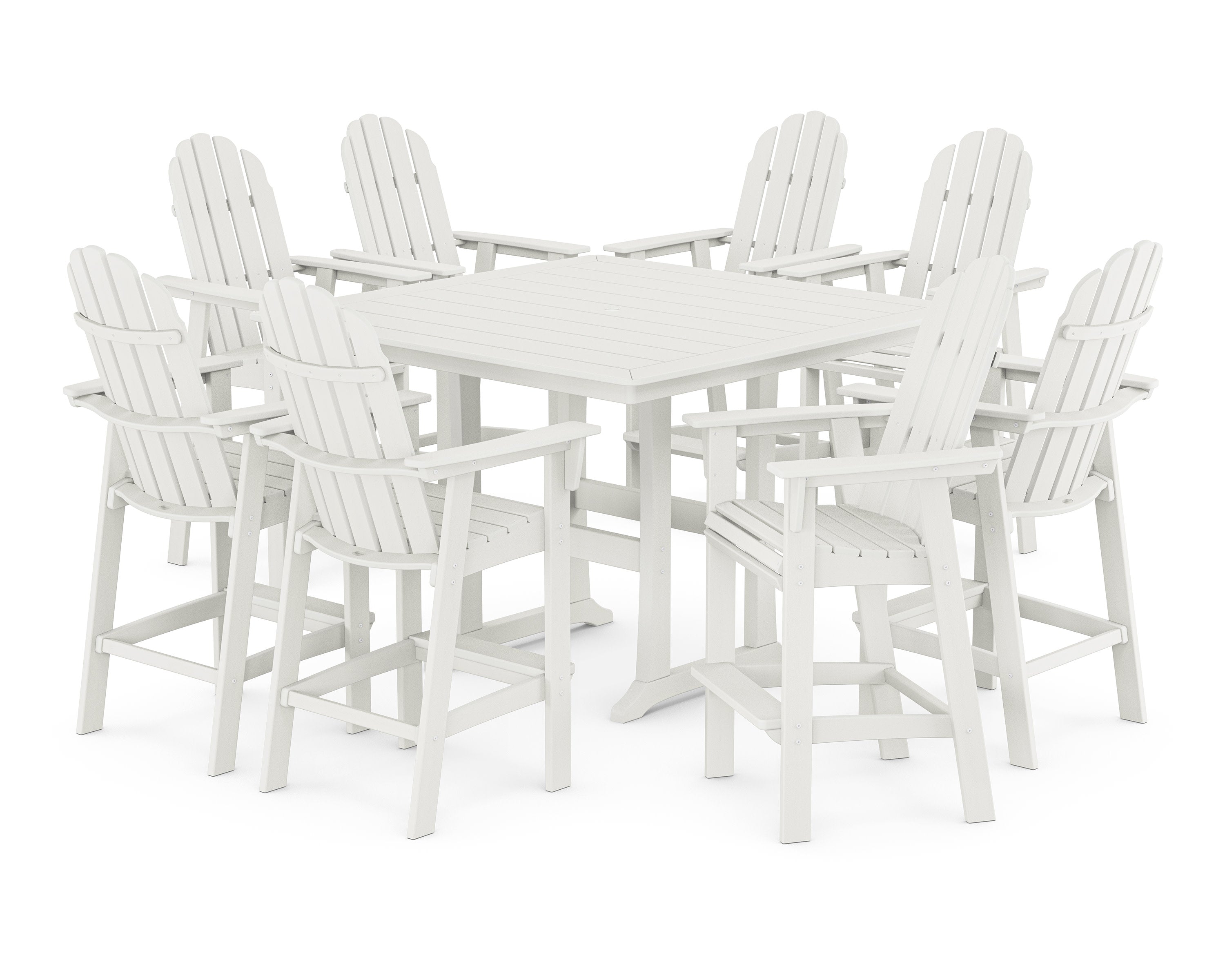 Vineyard Curveback Adirondack 9-Piece Trestle Bar Set in Vintage White