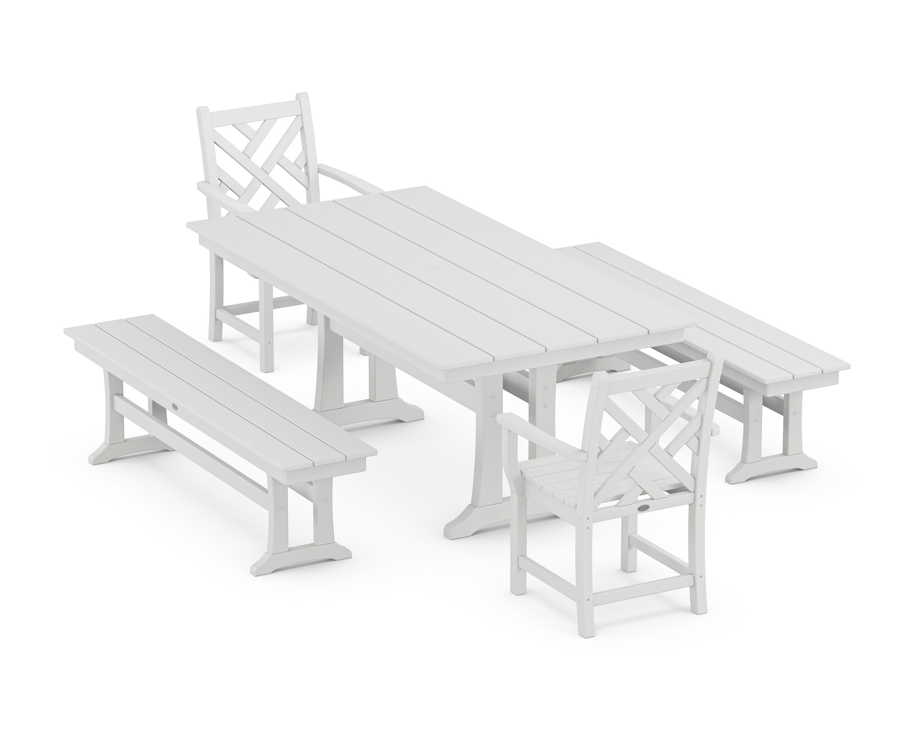Chippendale 5-Piece Farmhouse Dining Set With Trestle Legs in White
