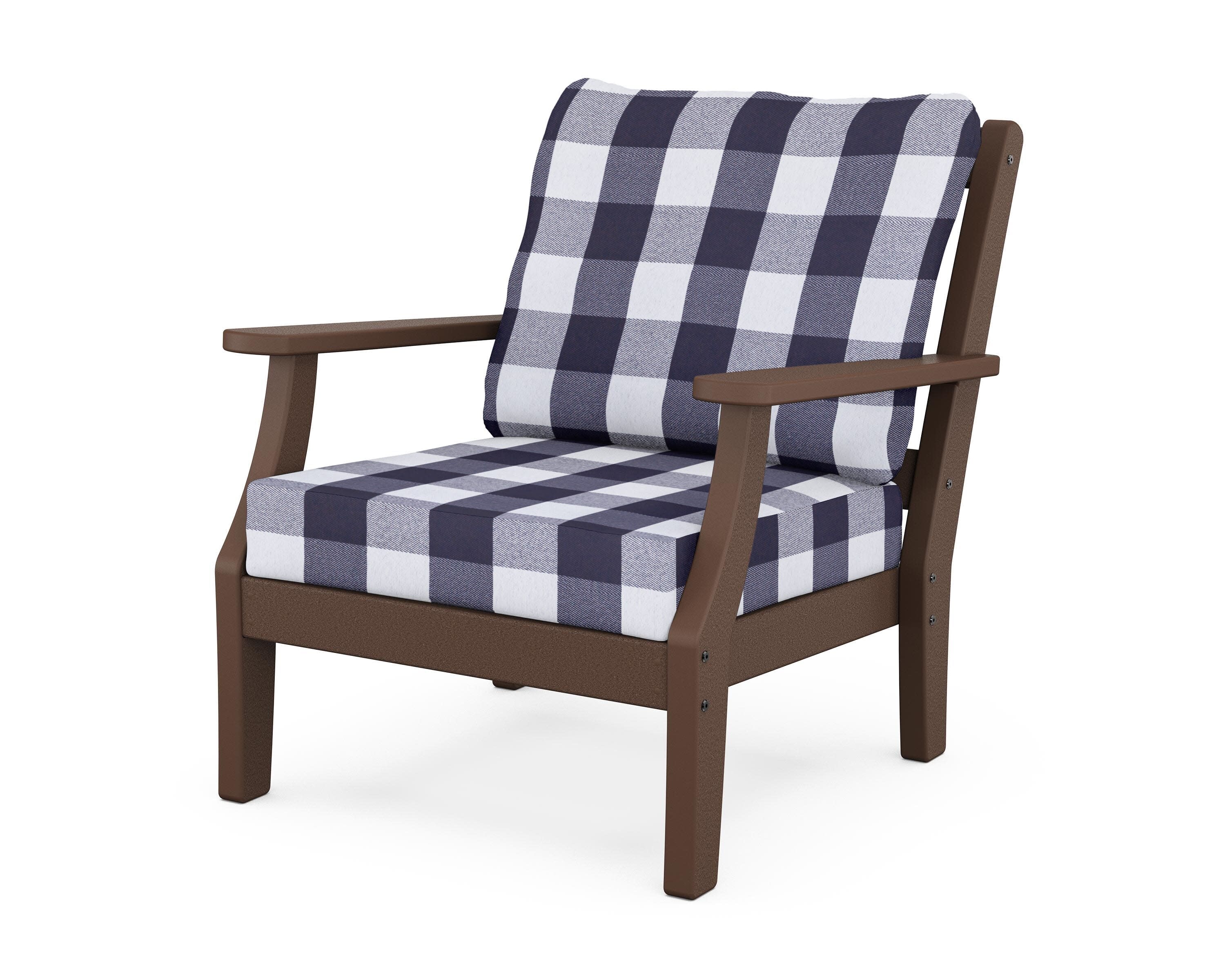 Chinoiserie Deep Seating Chair in Mahogany / Buffalo Plaid Navy