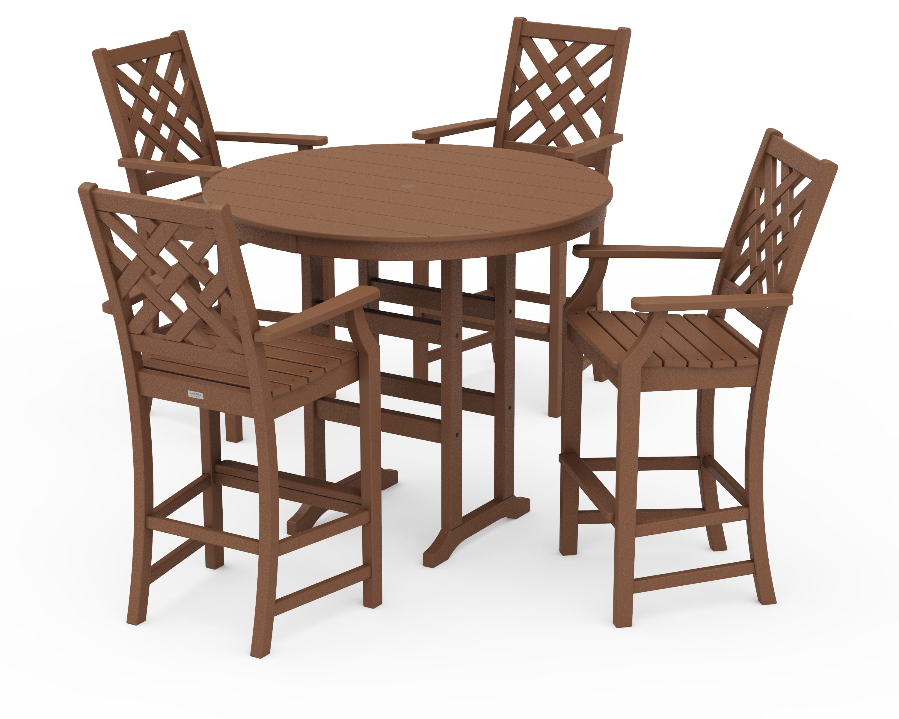 Wovendale 5-Piece Round Farmhouse Bar Set in Teak