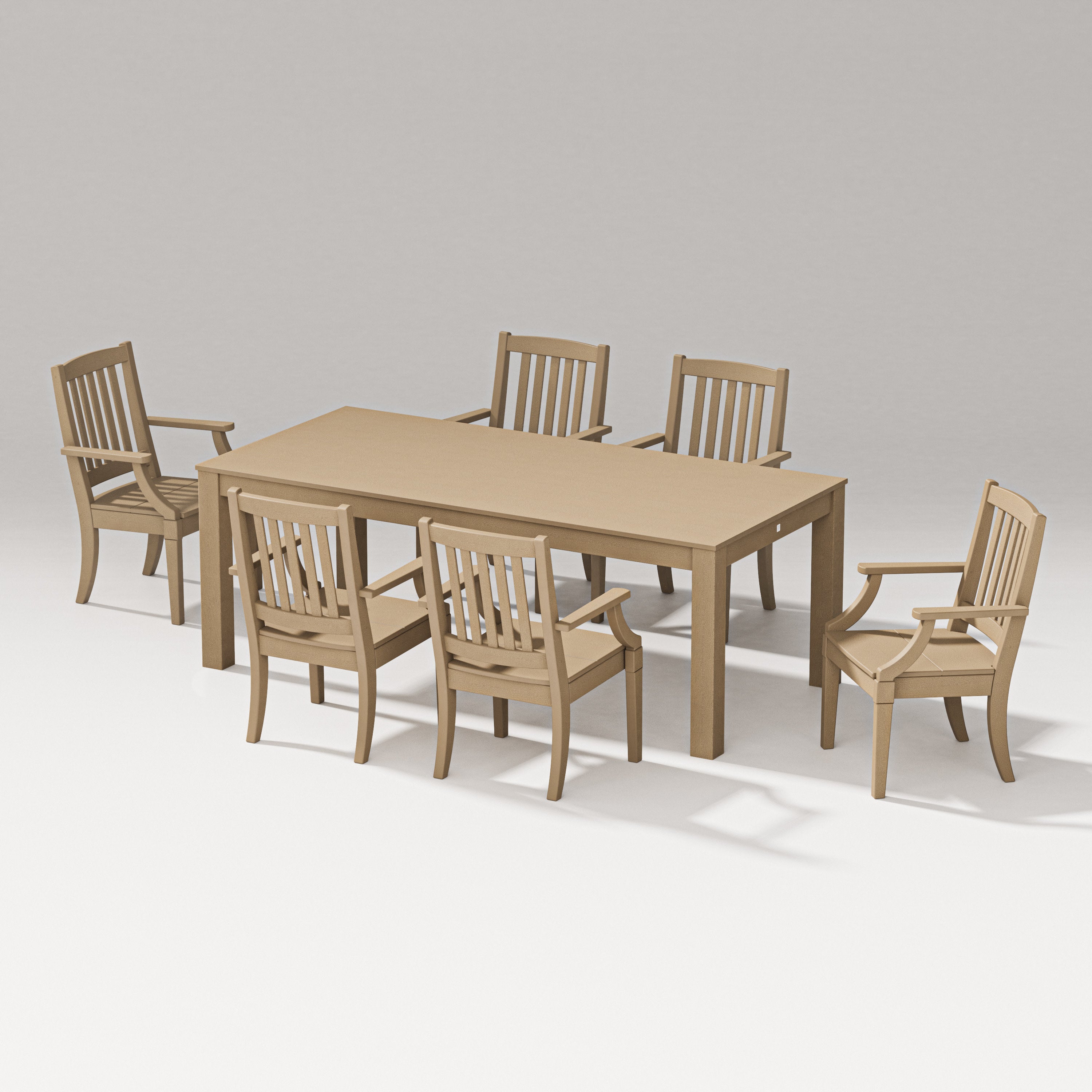 Estate Arm Chair 7-Piece Parsons Table Dining Set in Vintage Sahara