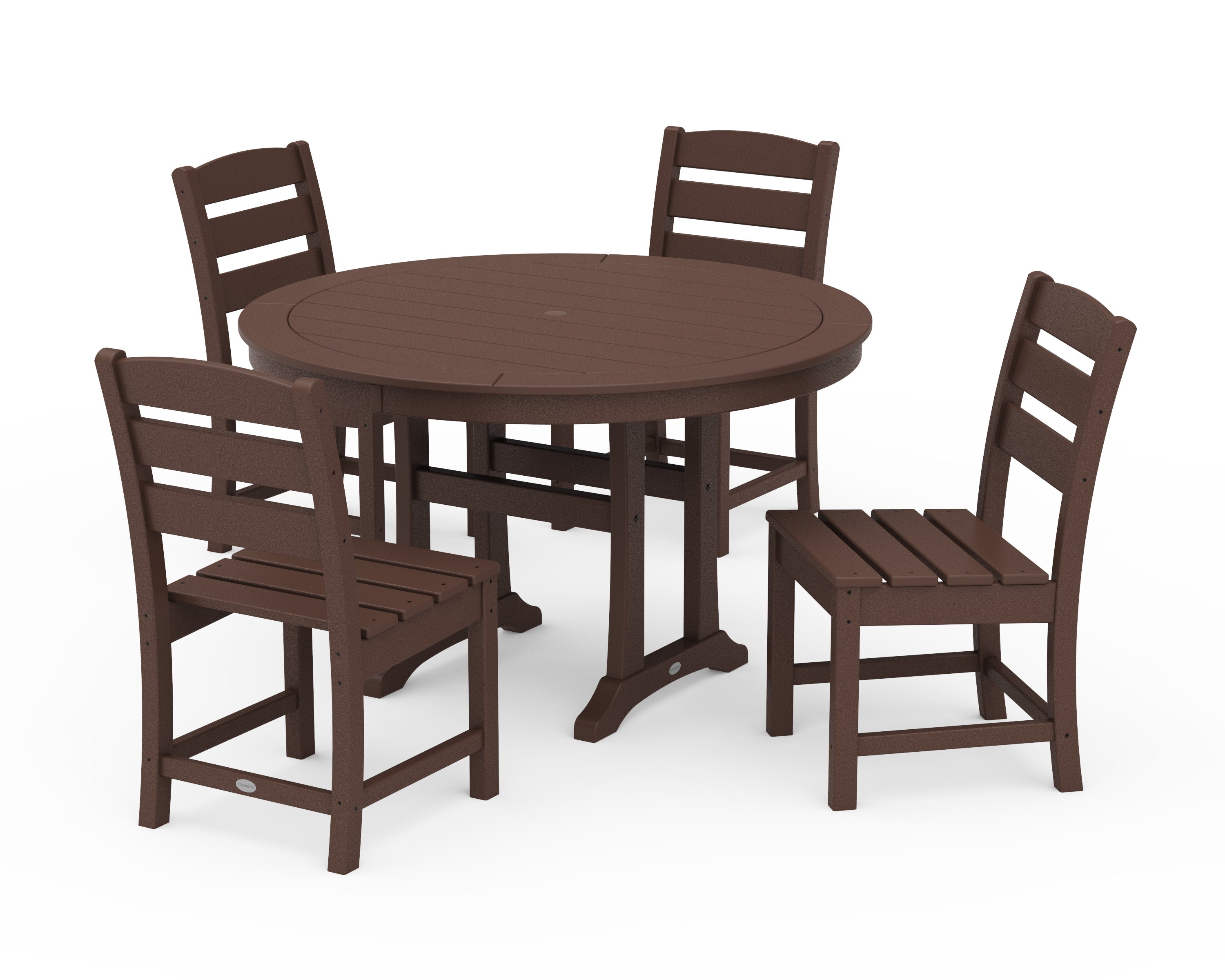 Lakeside Side Chair 5-Piece Round Dining Set With Trestle Legs in Mahogany