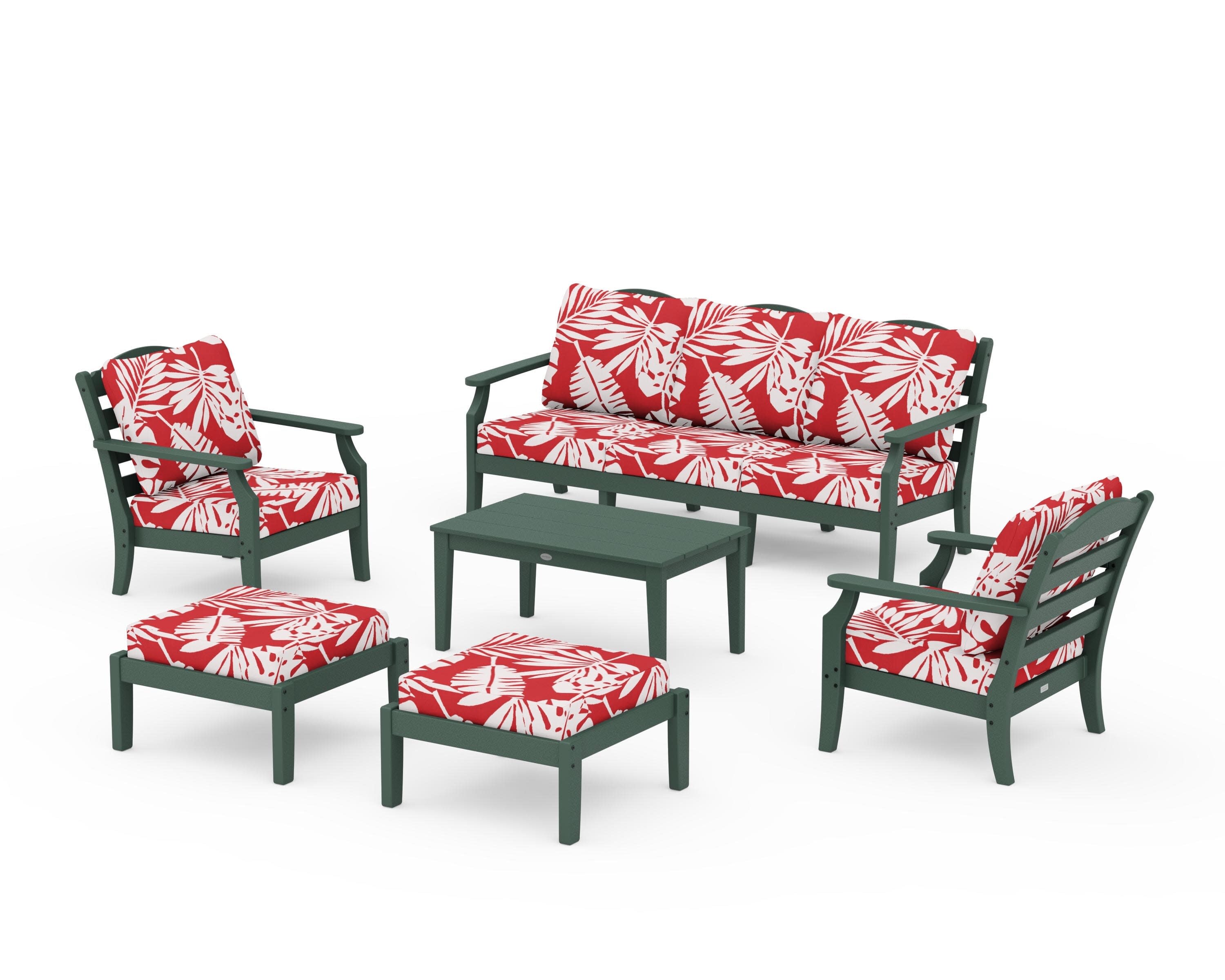 Savannah 6-Piece Lounge Sofa Set in Green / Leaf Crimson