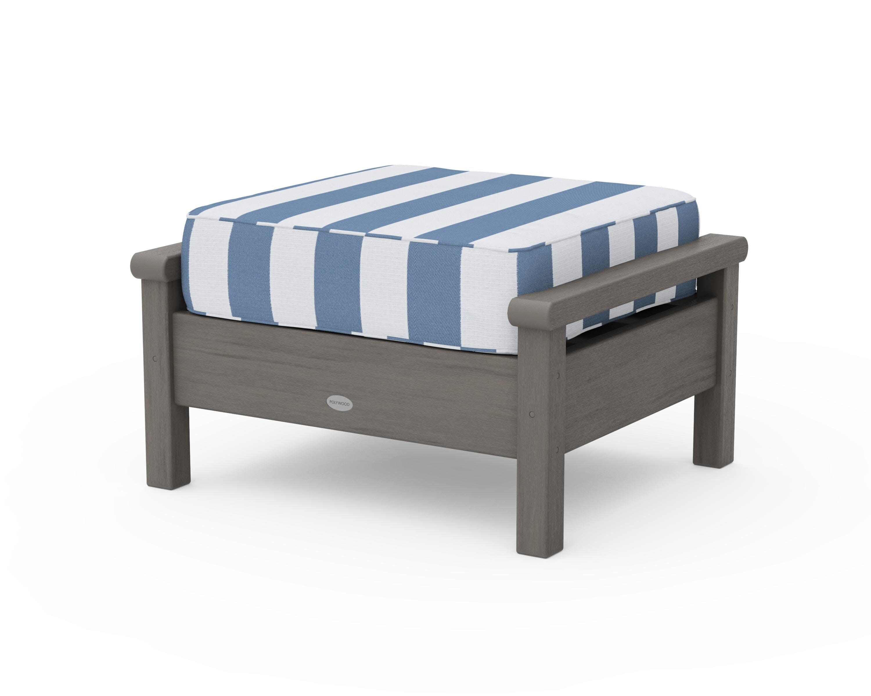 Harbour Deep Seating Ottoman in Driftwood / Cabana Stripe Sky Blue