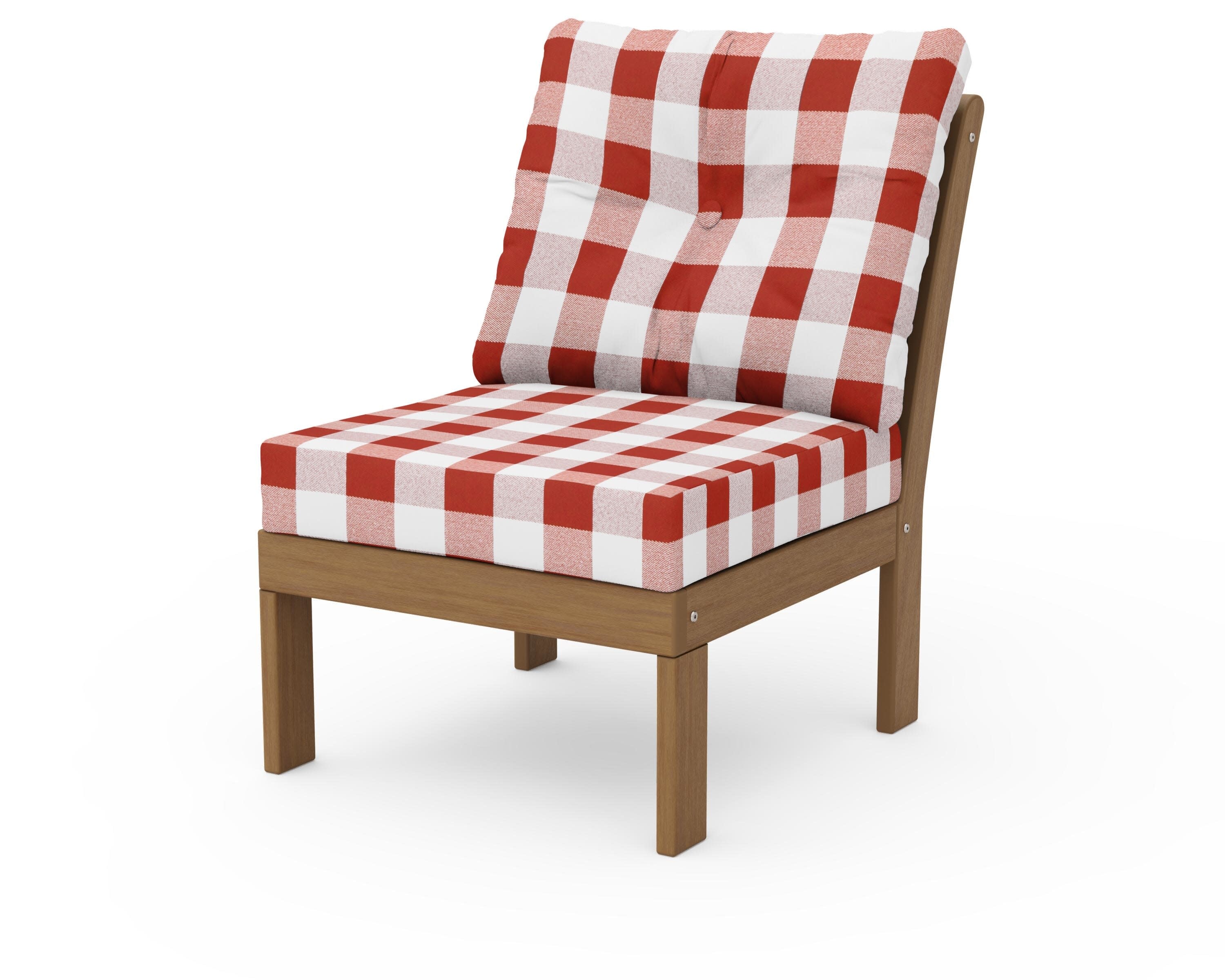 Vineyard Modular Armless Chair in Natural / Buffalo Plaid Crimson