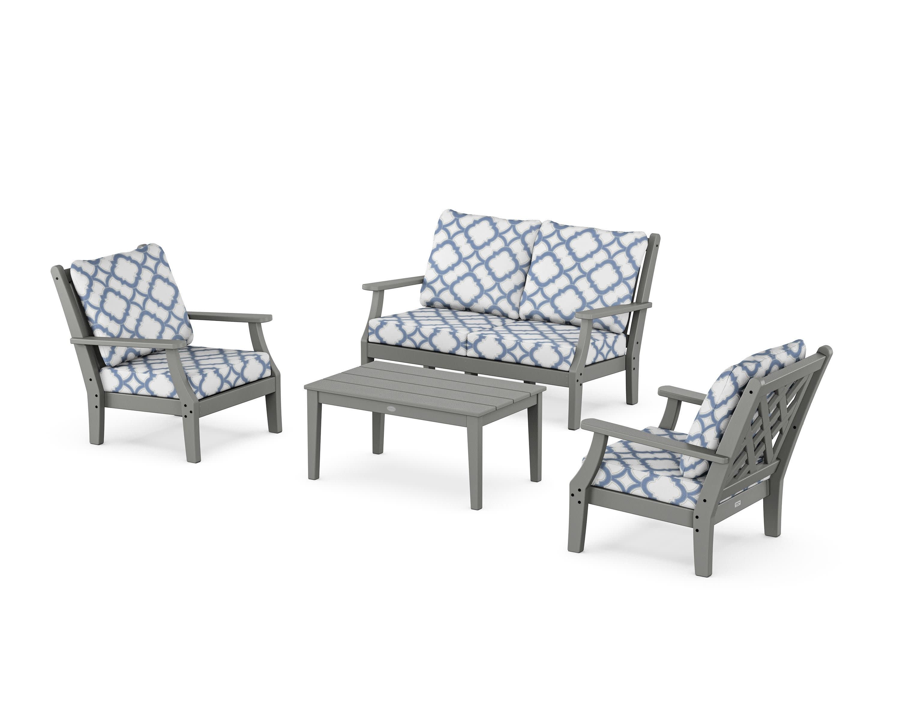 Wovendale 4-Piece Deep Seating Set with Loveseat in Slate Grey / Trellis Sky Blue