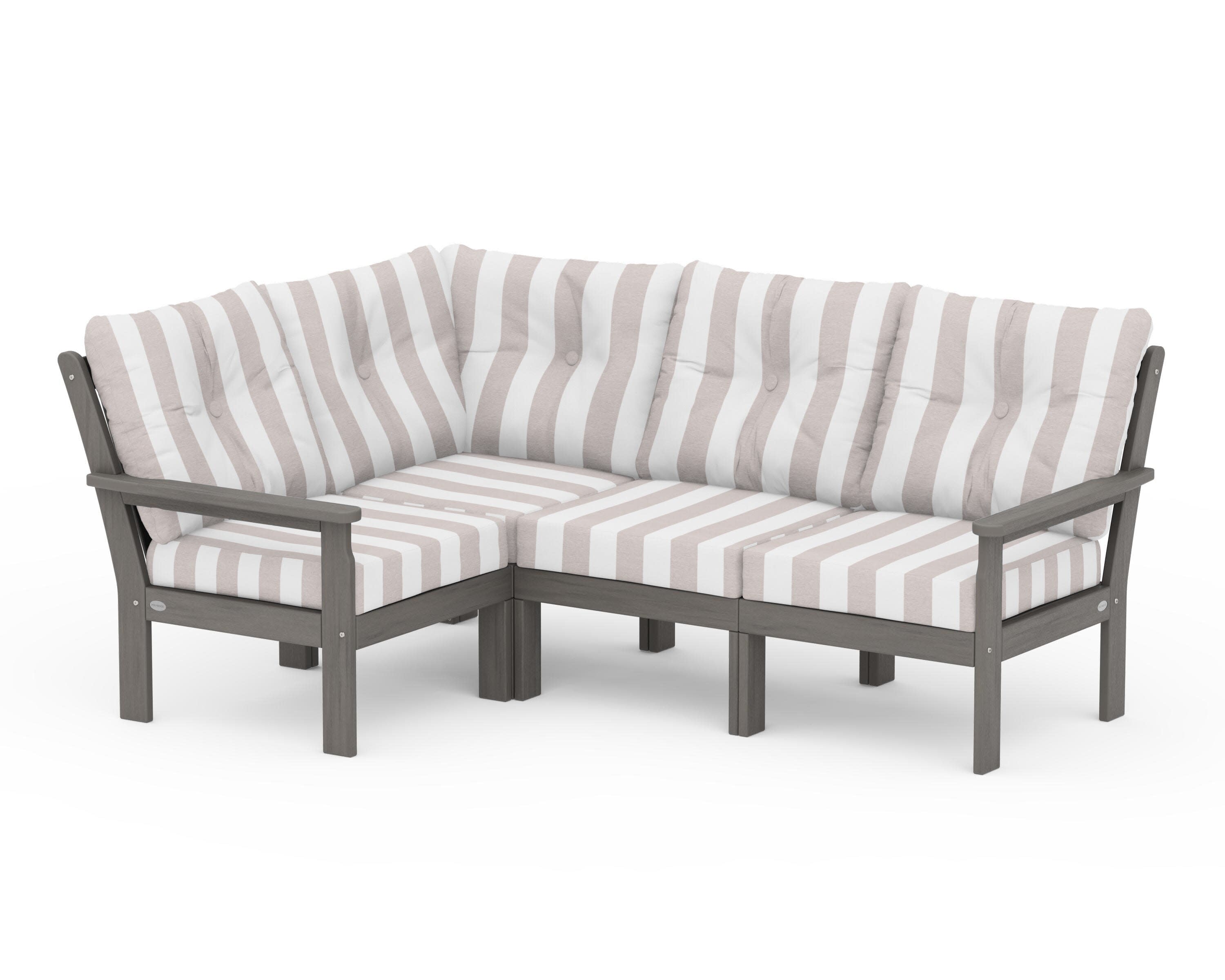 Vineyard 4-Piece Sectional in Driftwood / Cabana Stripe Dune Burlap