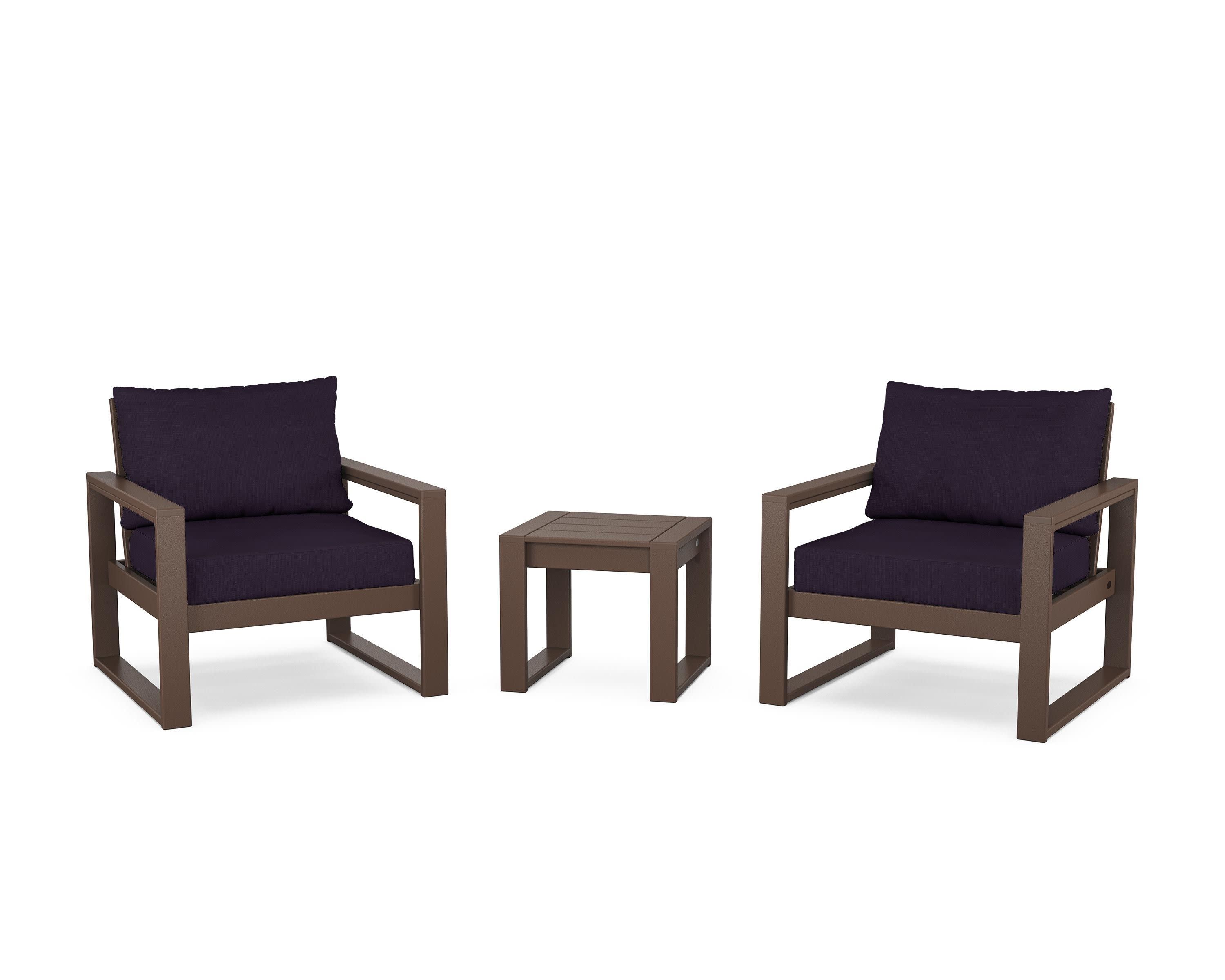 EDGE Sectional 3-Piece Deep Seating Set in Mahogany / Navy Linen