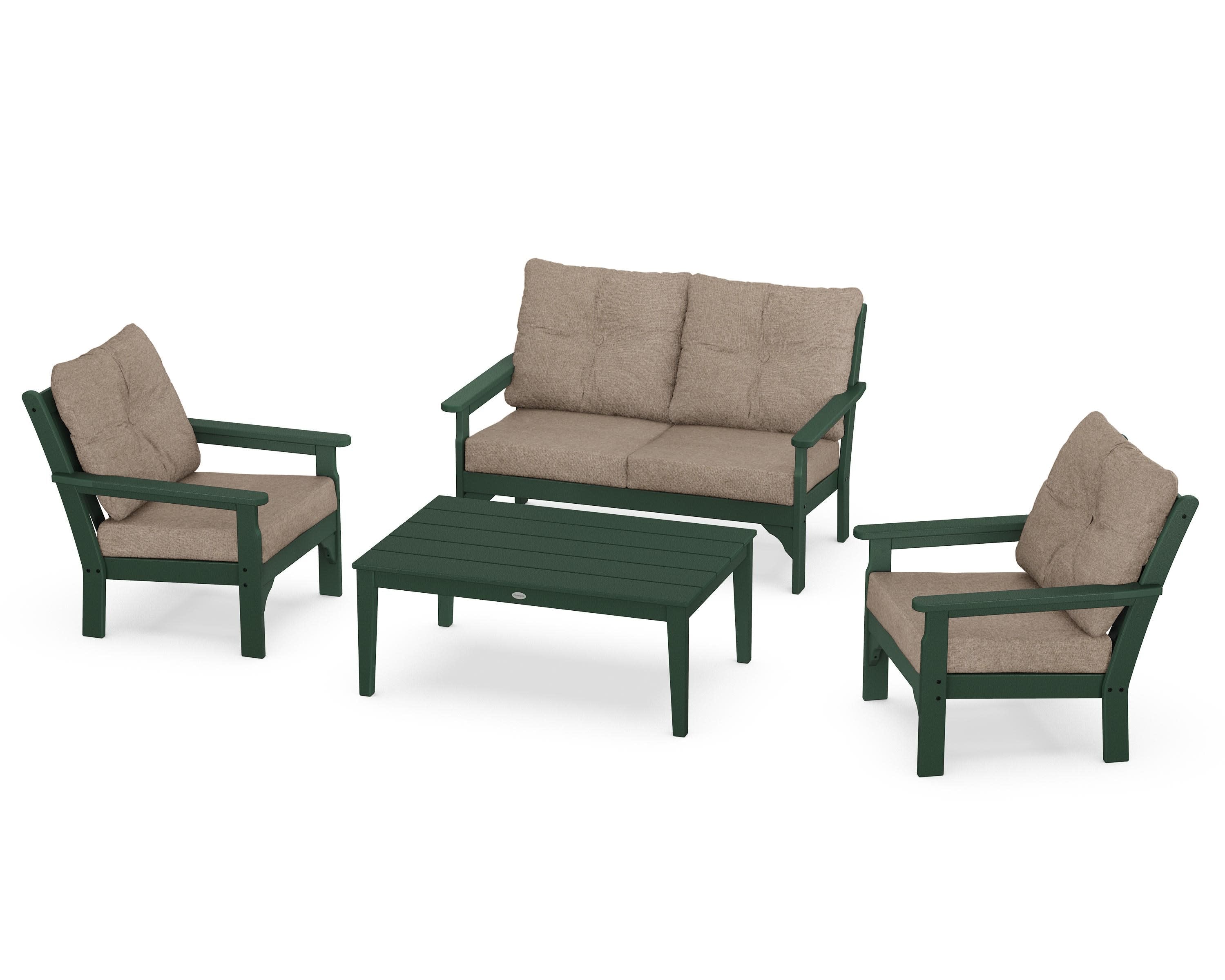 Vineyard 4-Piece Deep Seating Set in Green / Spiced Burlap
