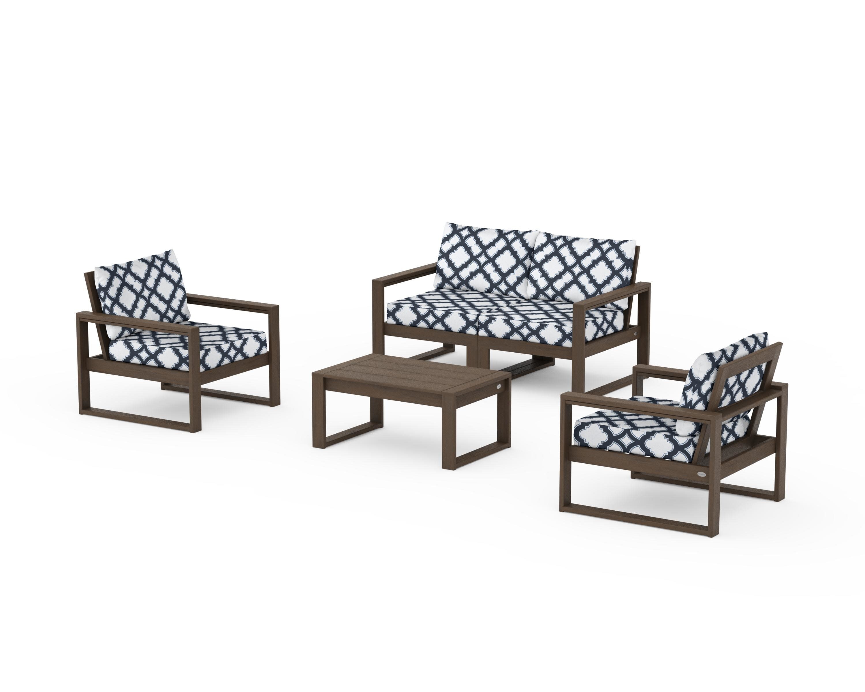 EDGE Sectional 4-Piece Deep Seating Set with Loveseat in Kona / Trellis Marine Indigo