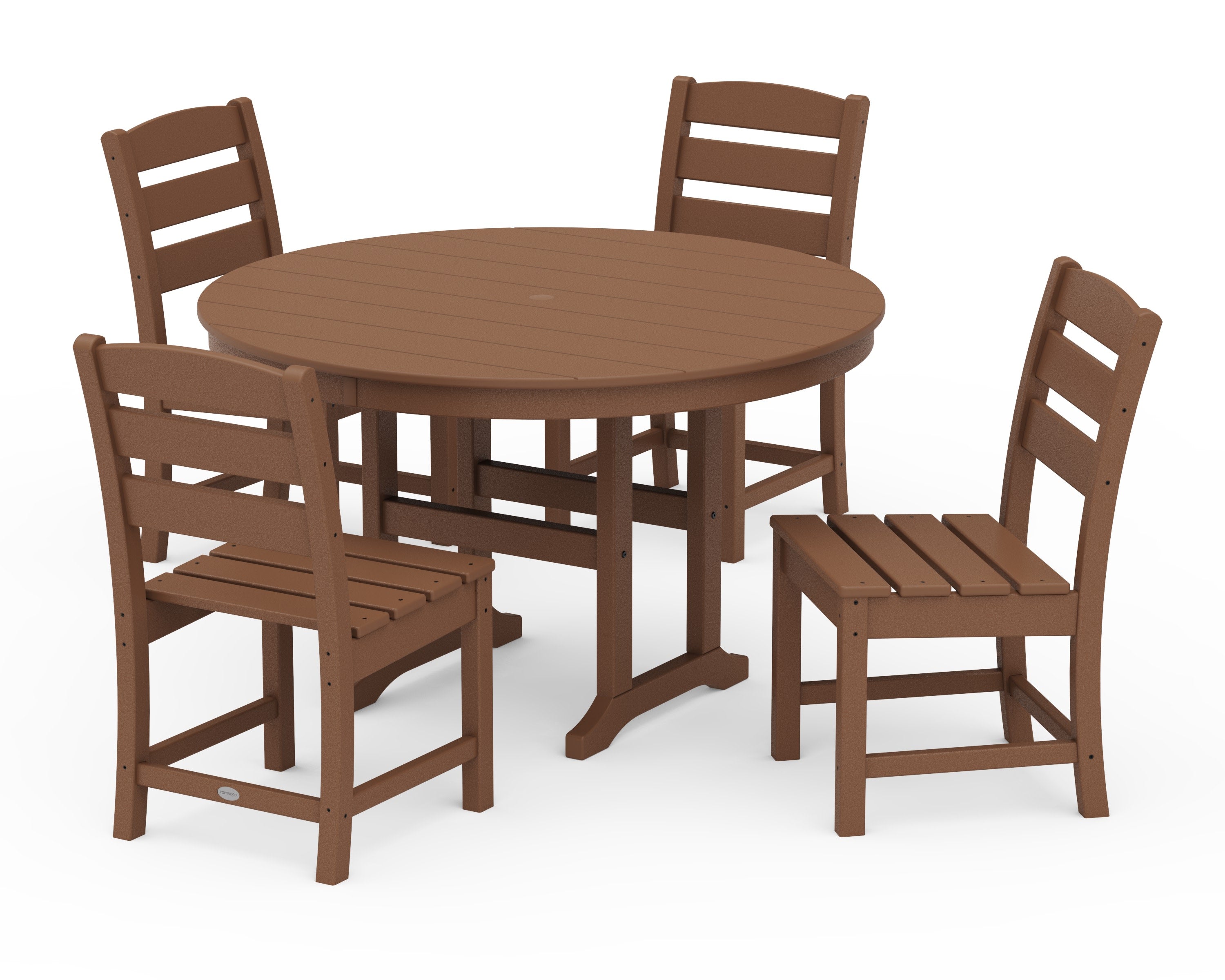 Lakeside 5-Piece Round Farmhouse Side Chair Dining Set in Teak