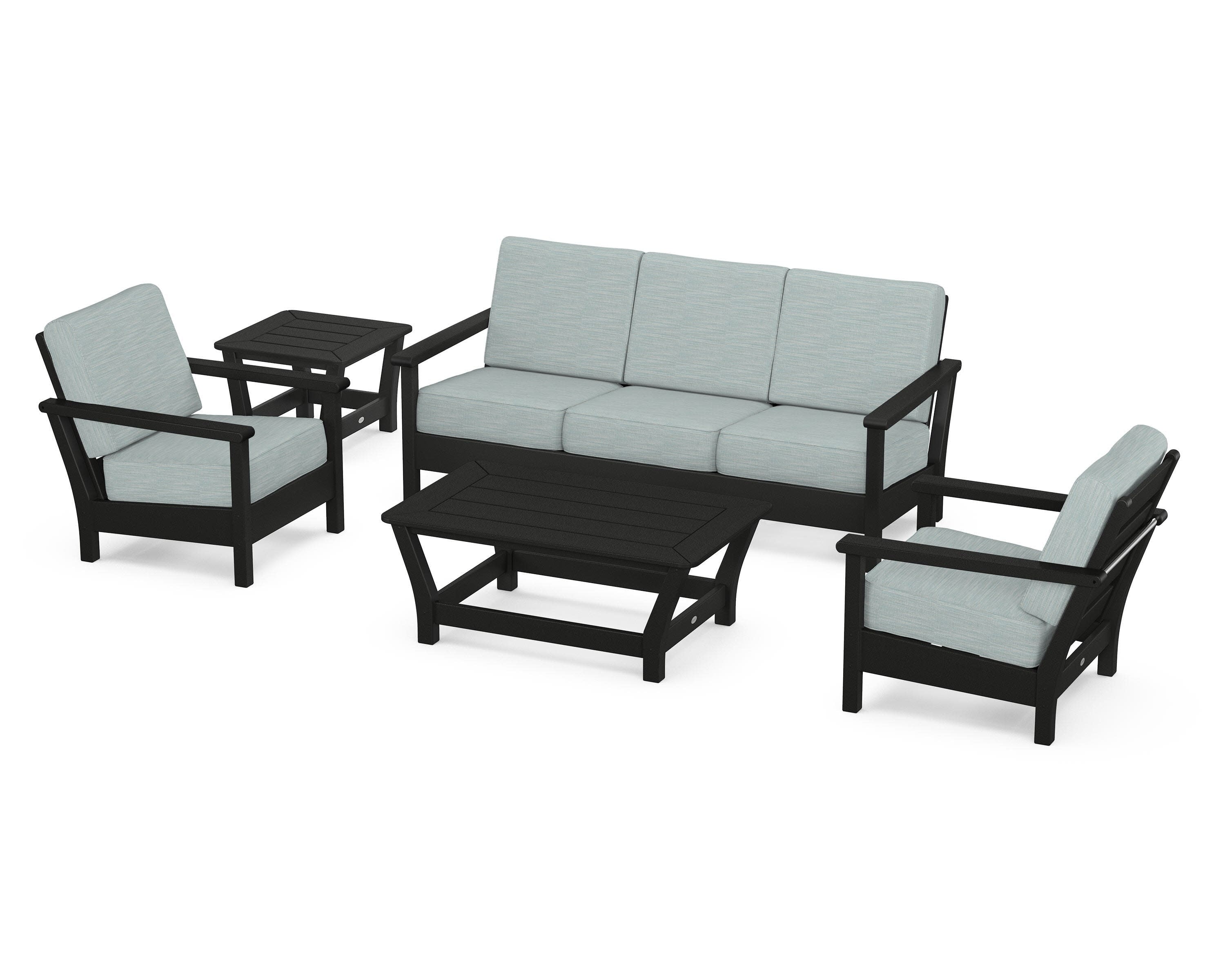 Harbour 5-Piece Deep Seating Set in Black / Soothe Mist