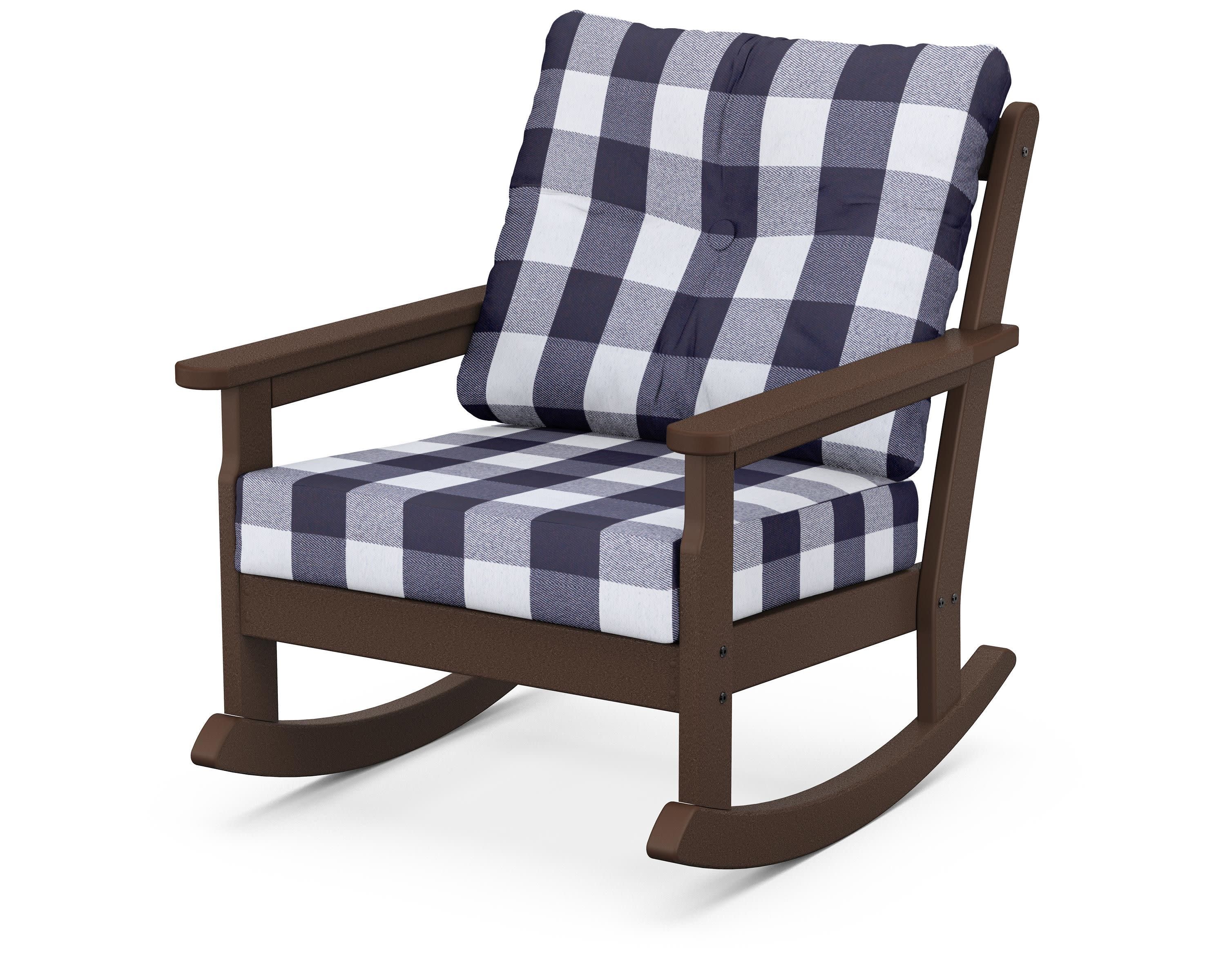 Vineyard Deep Seating Rocking Chair in Mahogany / Buffalo Plaid Navy