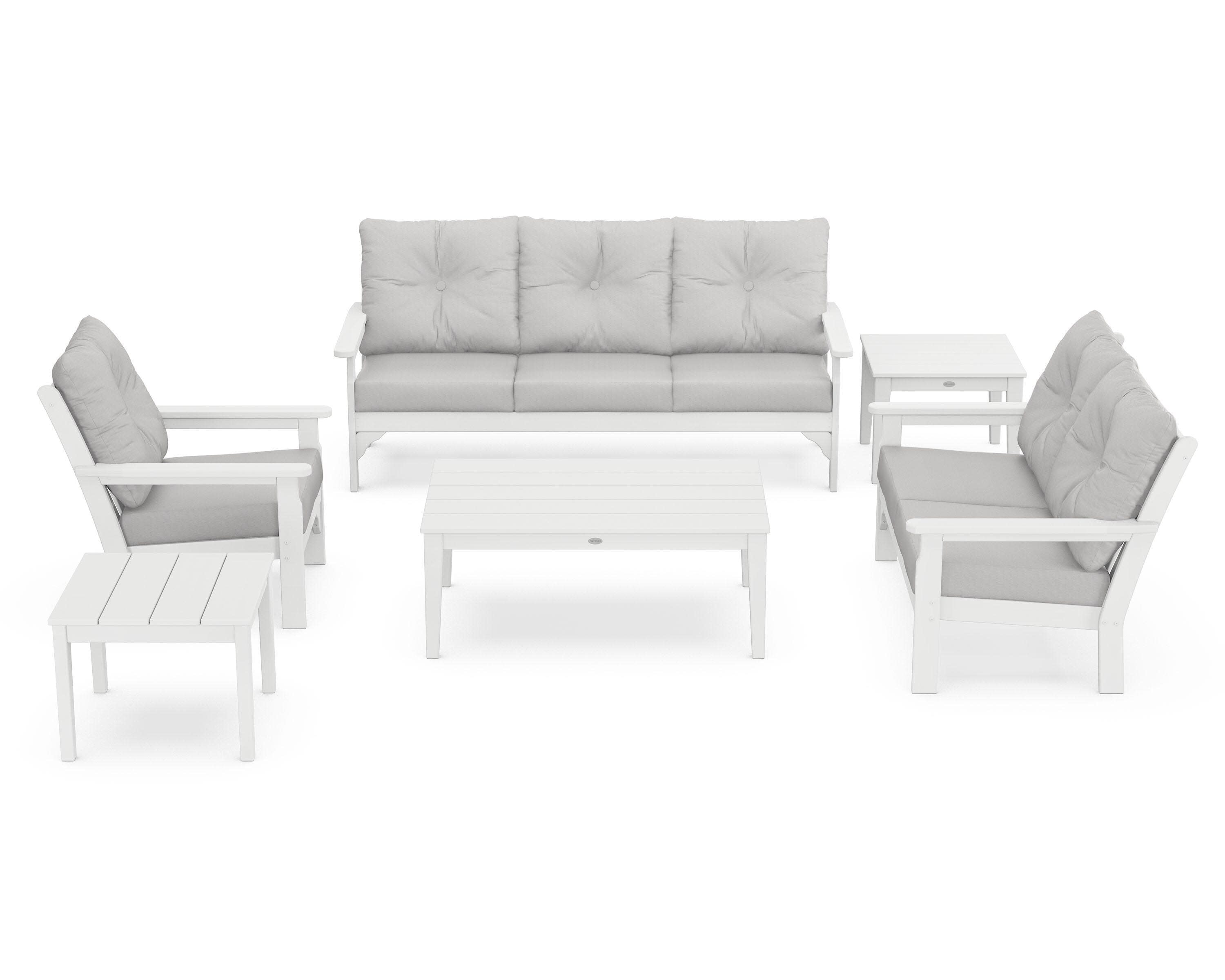 Vineyard 6-Piece Deep Seating Set in White / Diamond in the Rough