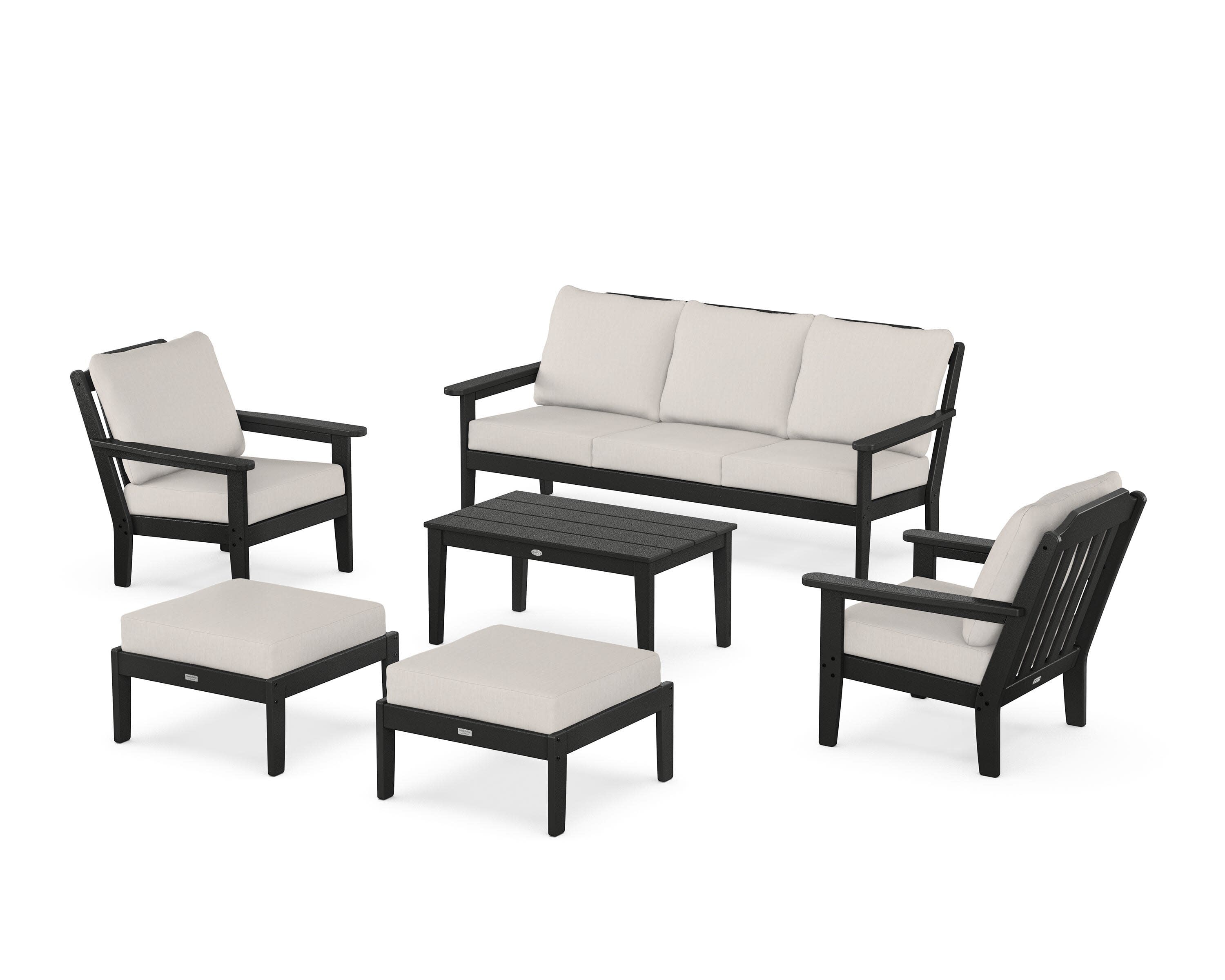 Cottage 6-Piece Lounge Sofa Set in Black / Cast Ash