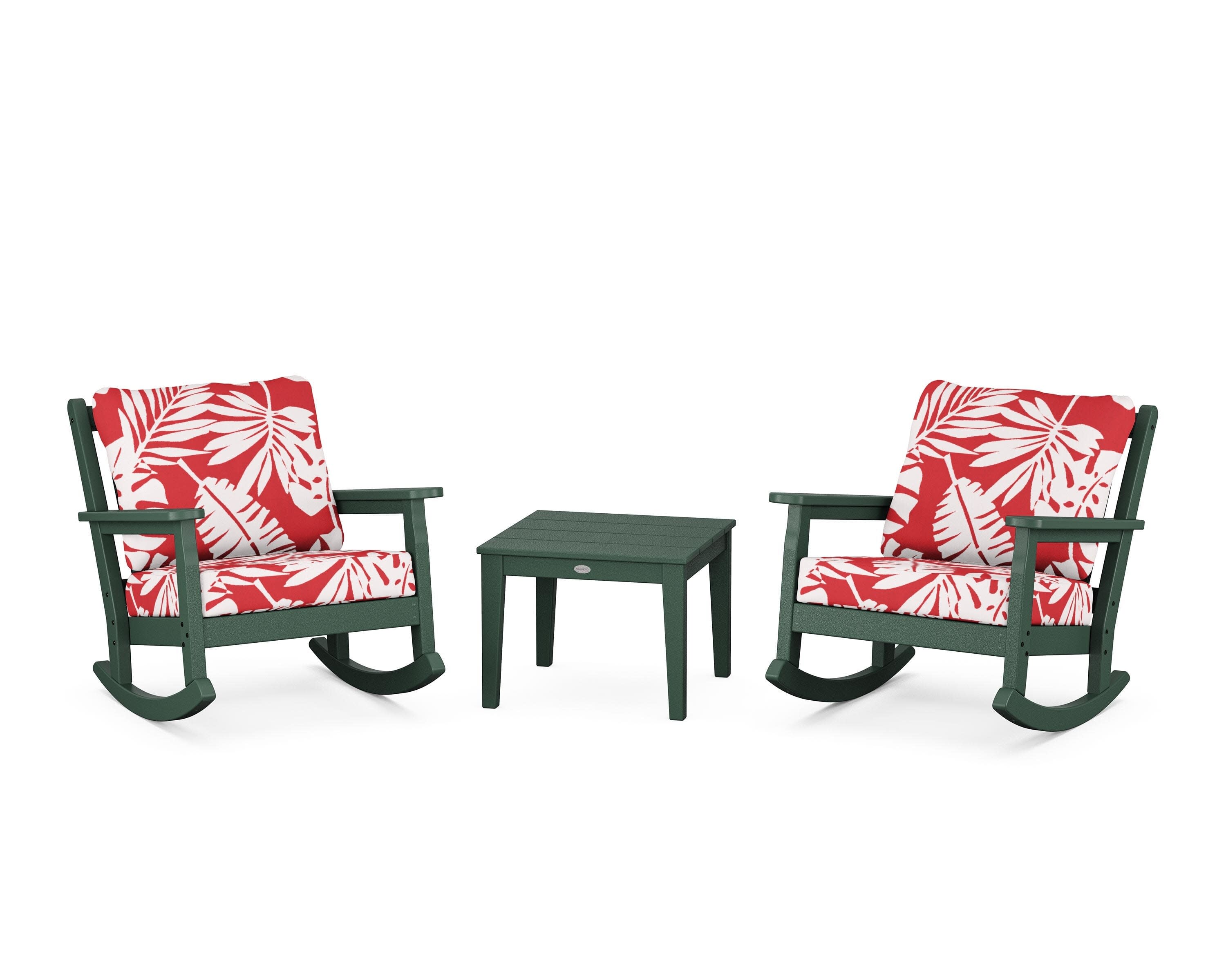 Chippendale 3-Piece Deep Seating Rocker Set in Green / Leaf Crimson