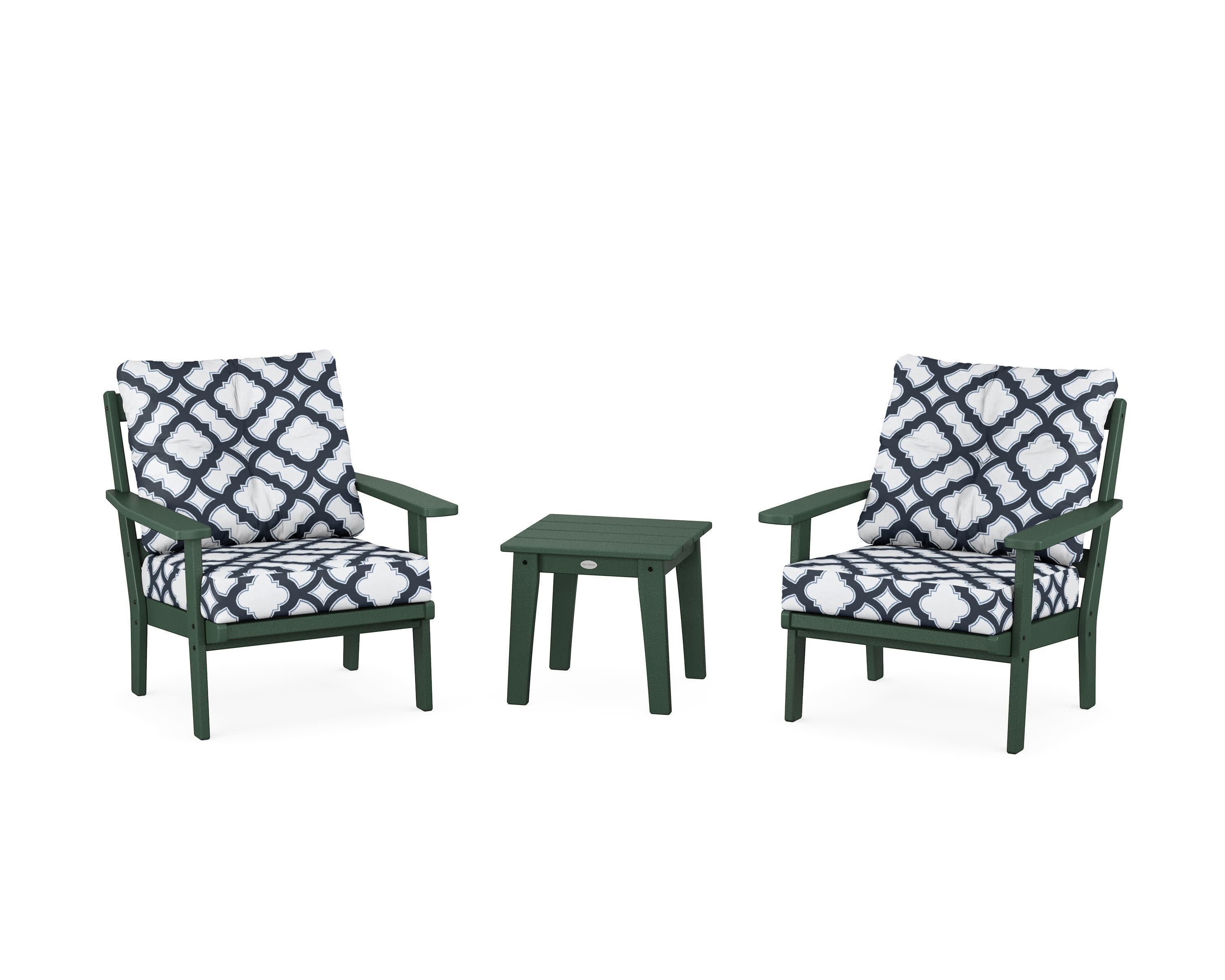 Prairie 3-Piece Deep Seating Set in Green / Trellis Marine Indigo