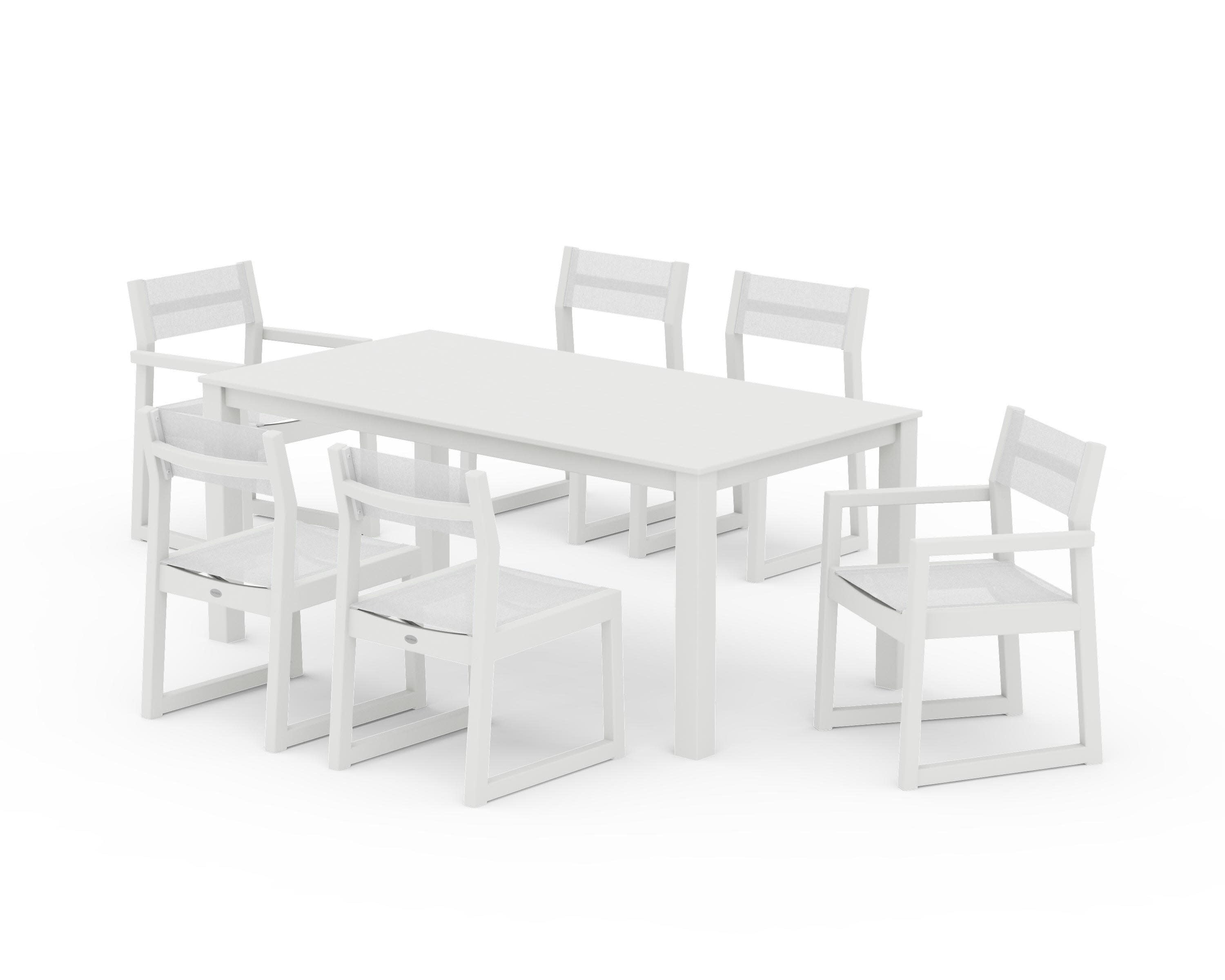 EDGE Sling 7-Piece Parsons Dining Set in Vintage White / White Sling