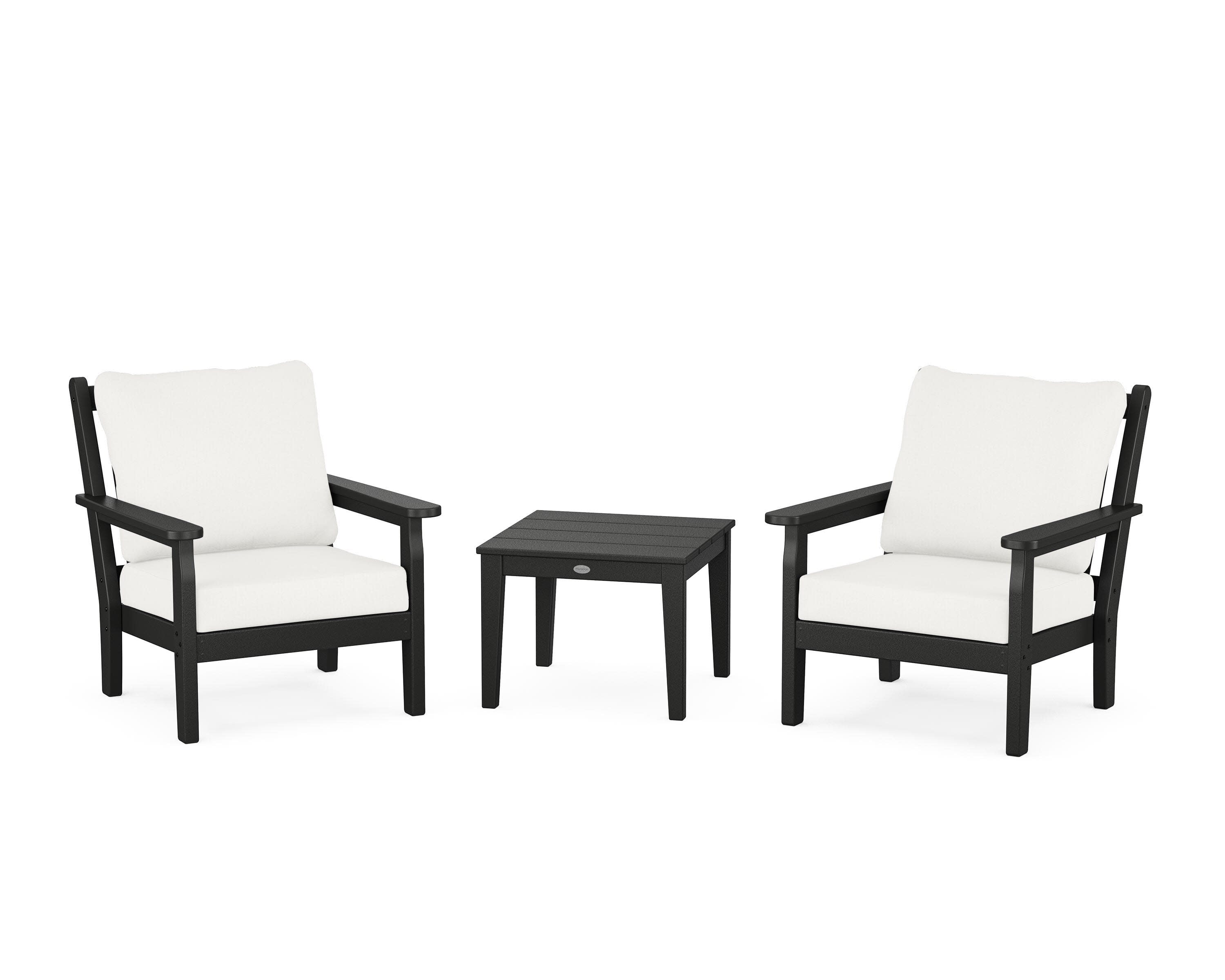 Chippendale 3-Piece Deep Seating Set in Black / Natural Linen