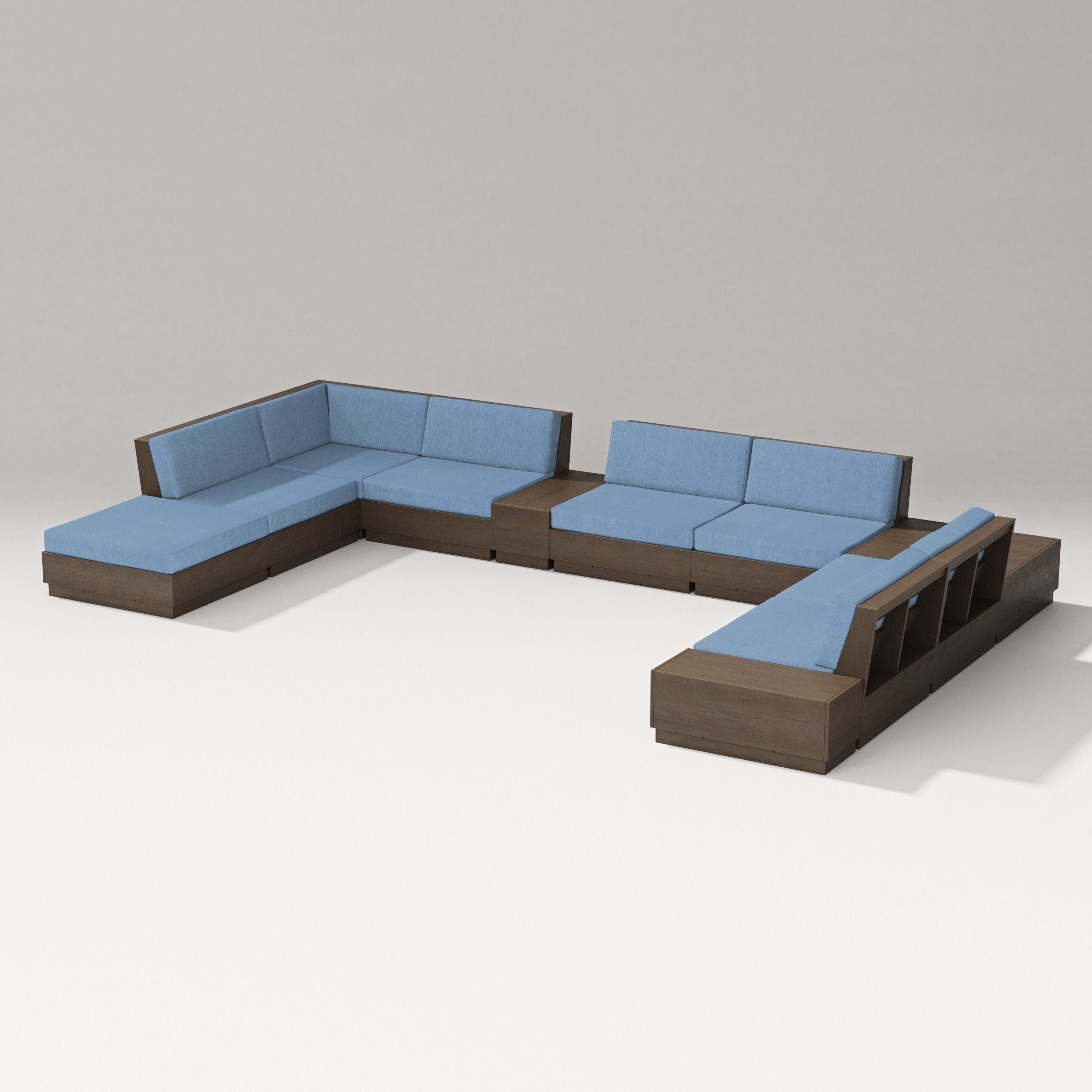 Elevate 11-Piece Conversation Sectional Set in Kona / Sky Blue