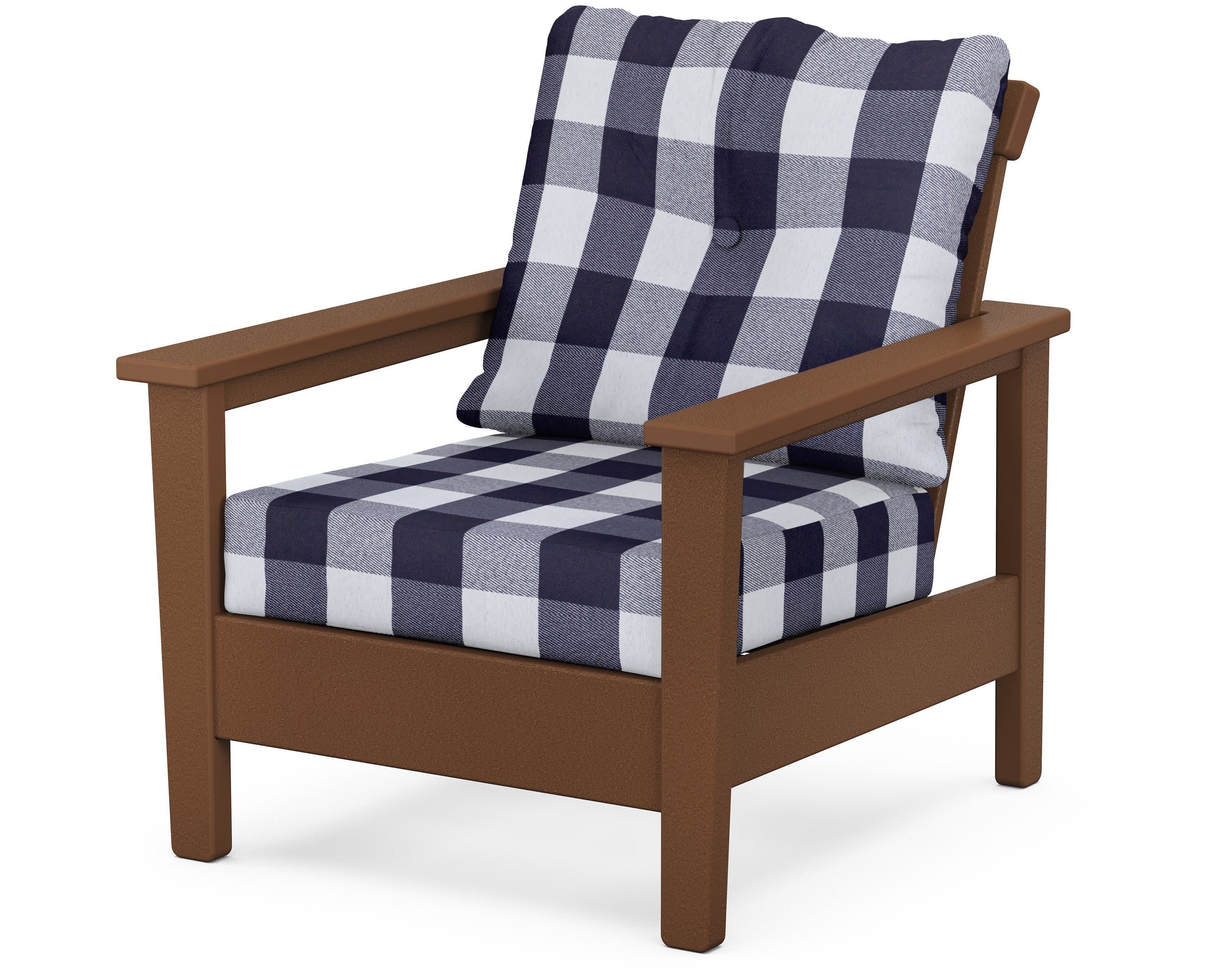 Prescott Deep Seating Chair in Teak / Buffalo Plaid Navy