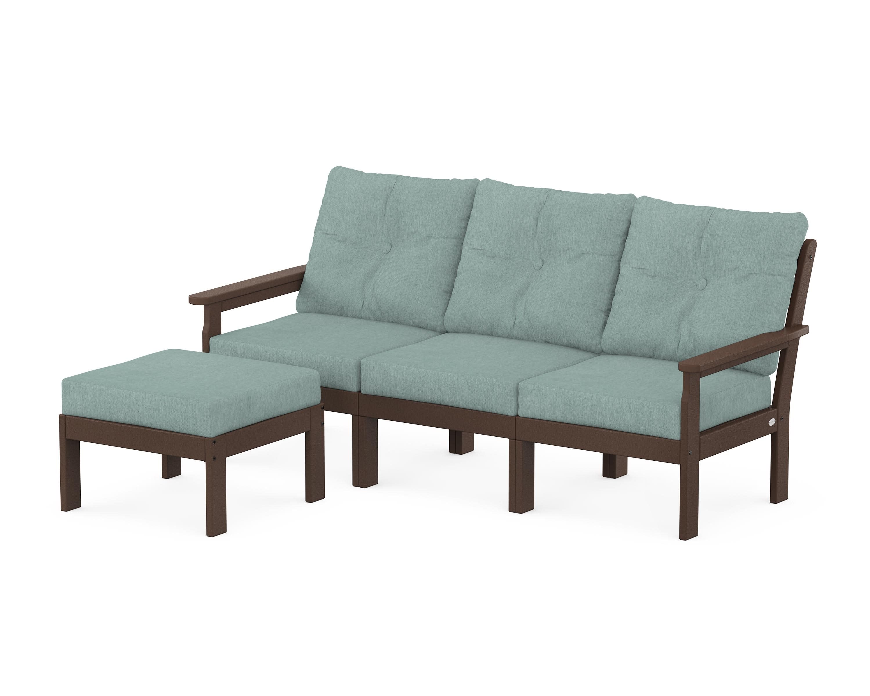 Vineyard 4-Piece Sectional with Ottoman in Mahogany / Glacier Spa