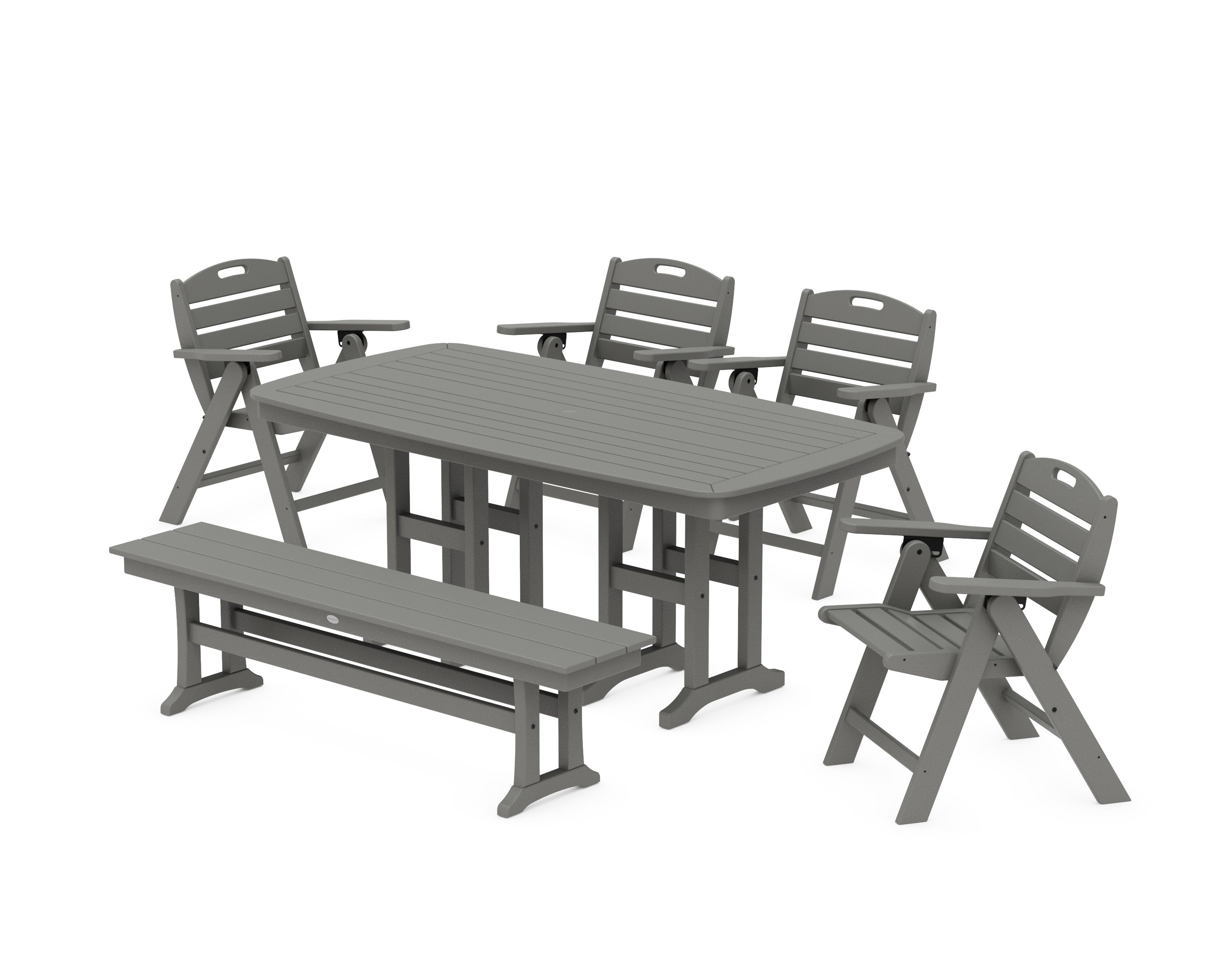 Nautical Lowback 6-Piece Dining Set with Bench in Slate Grey