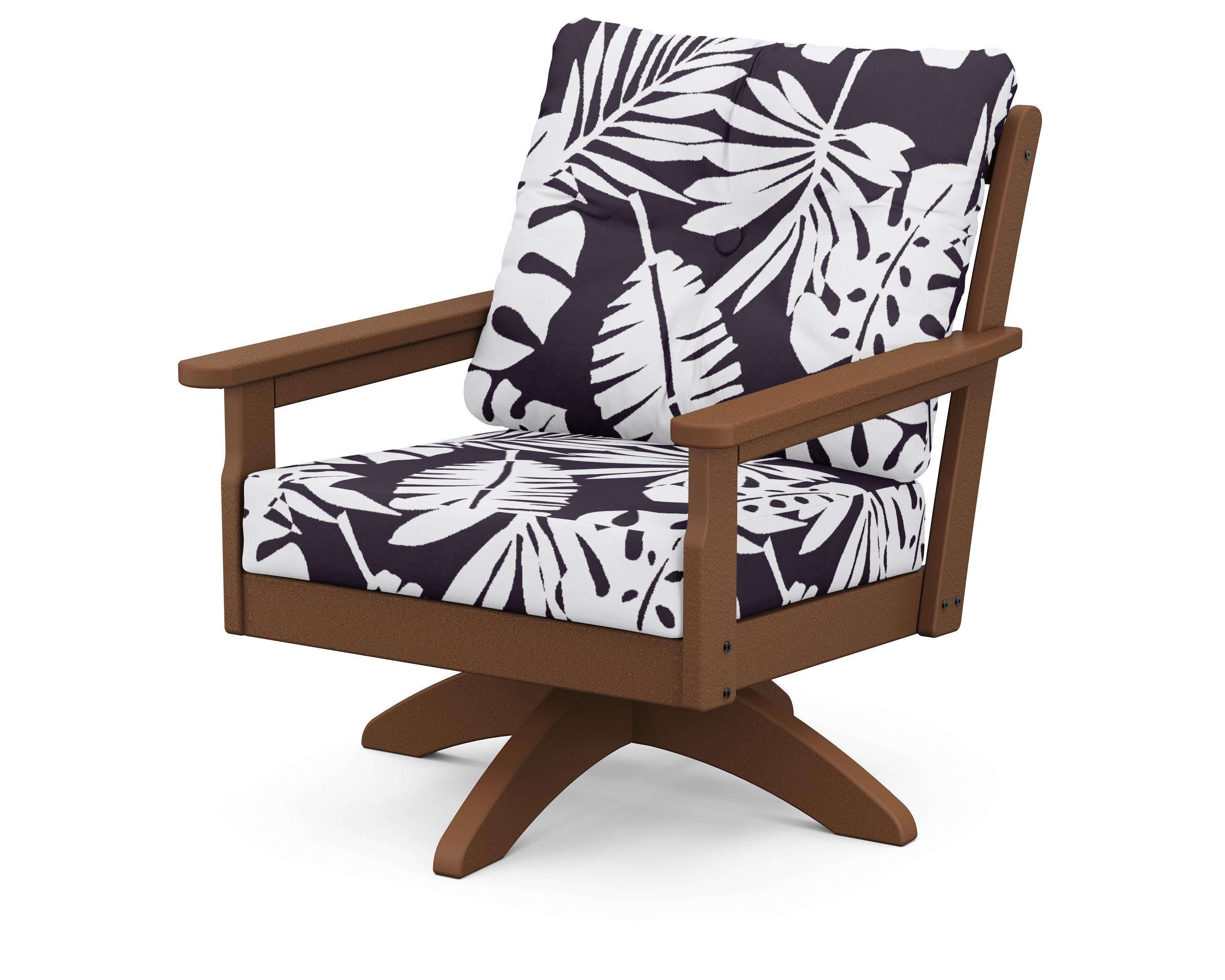 Vineyard Deep Seating Swivel Chair in Teak / Leaf Navy