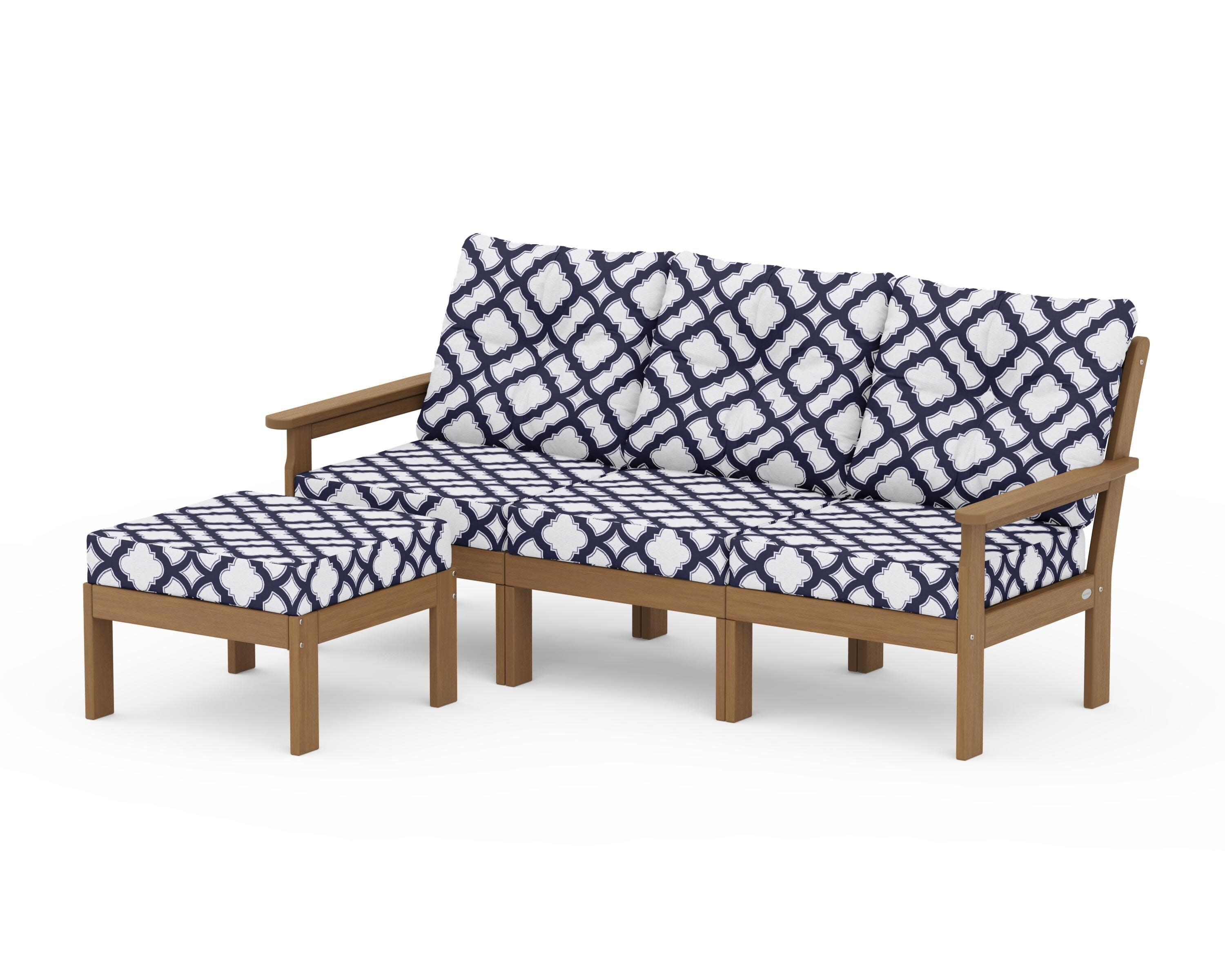 Vineyard 4-Piece Sectional with Ottoman in Natural / Trellis Navy