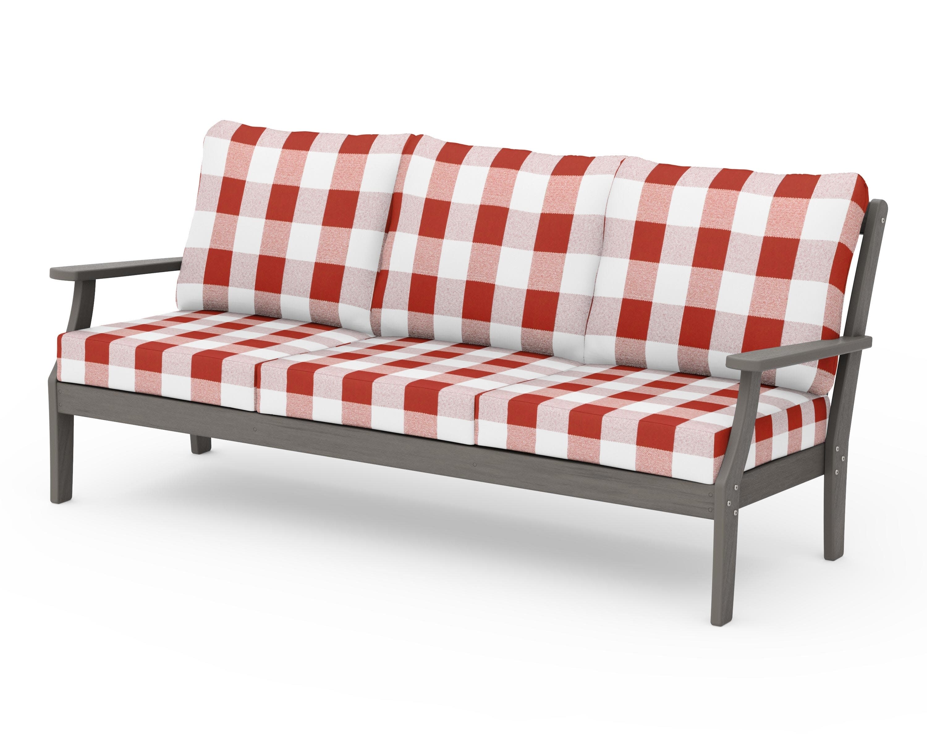 Braxton Deep Seating Sofa in Driftwood / Buffalo Plaid Crimson