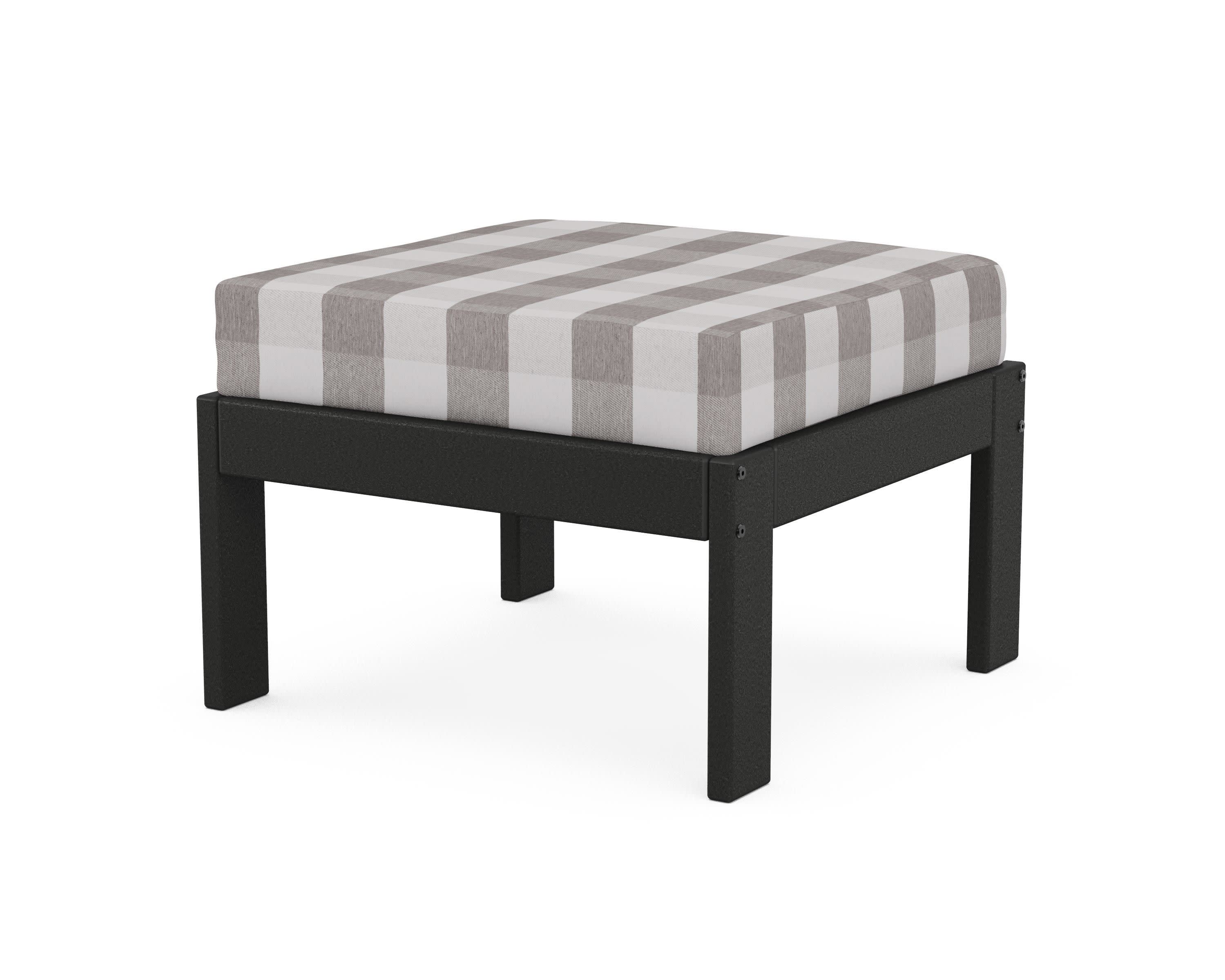 Vineyard Modular Ottoman in Black / Buffalo Plaid Grey Mist
