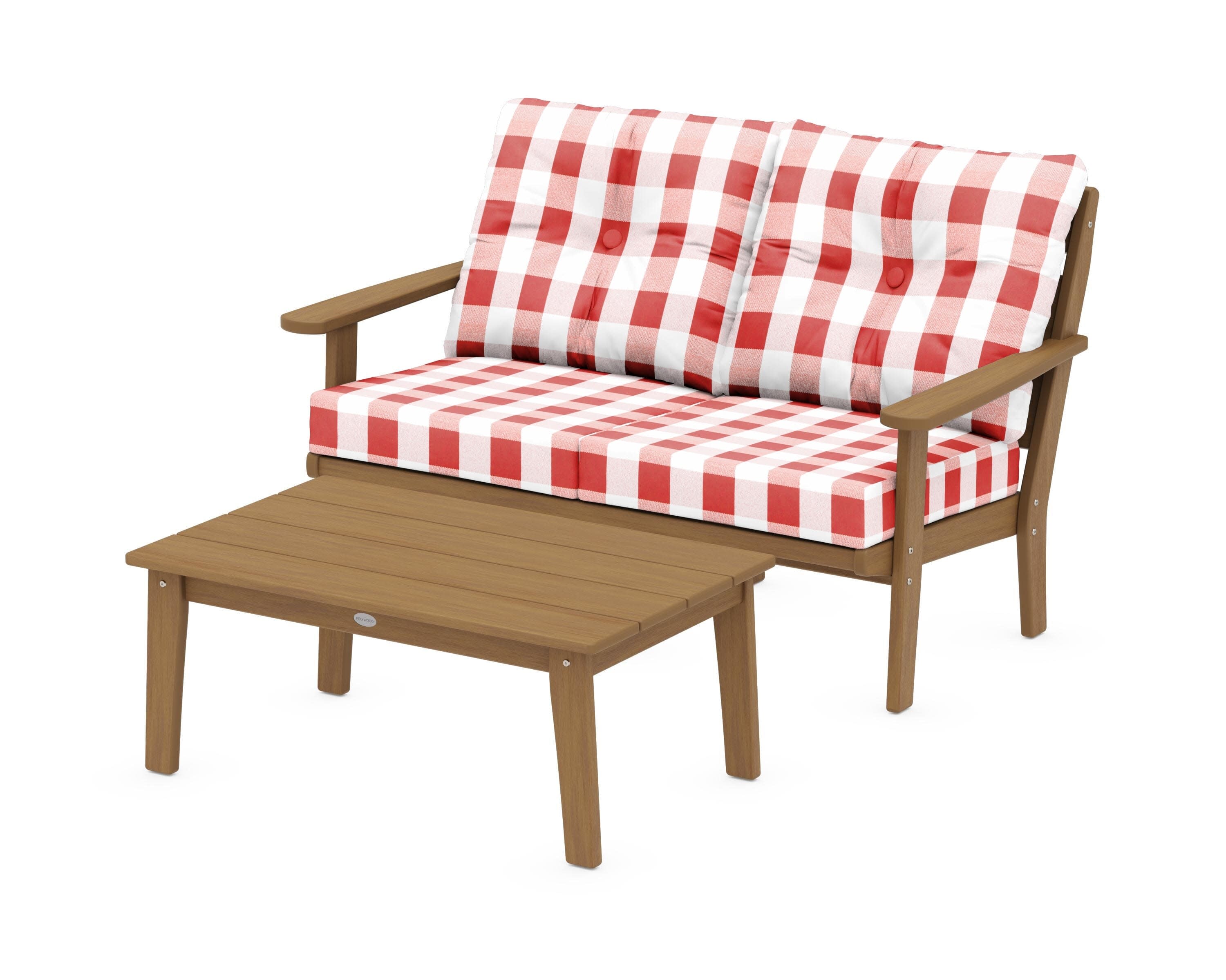 Lakeside 2-Piece Lounge Loveseat Set in Natural / Buffalo Plaid Crimson