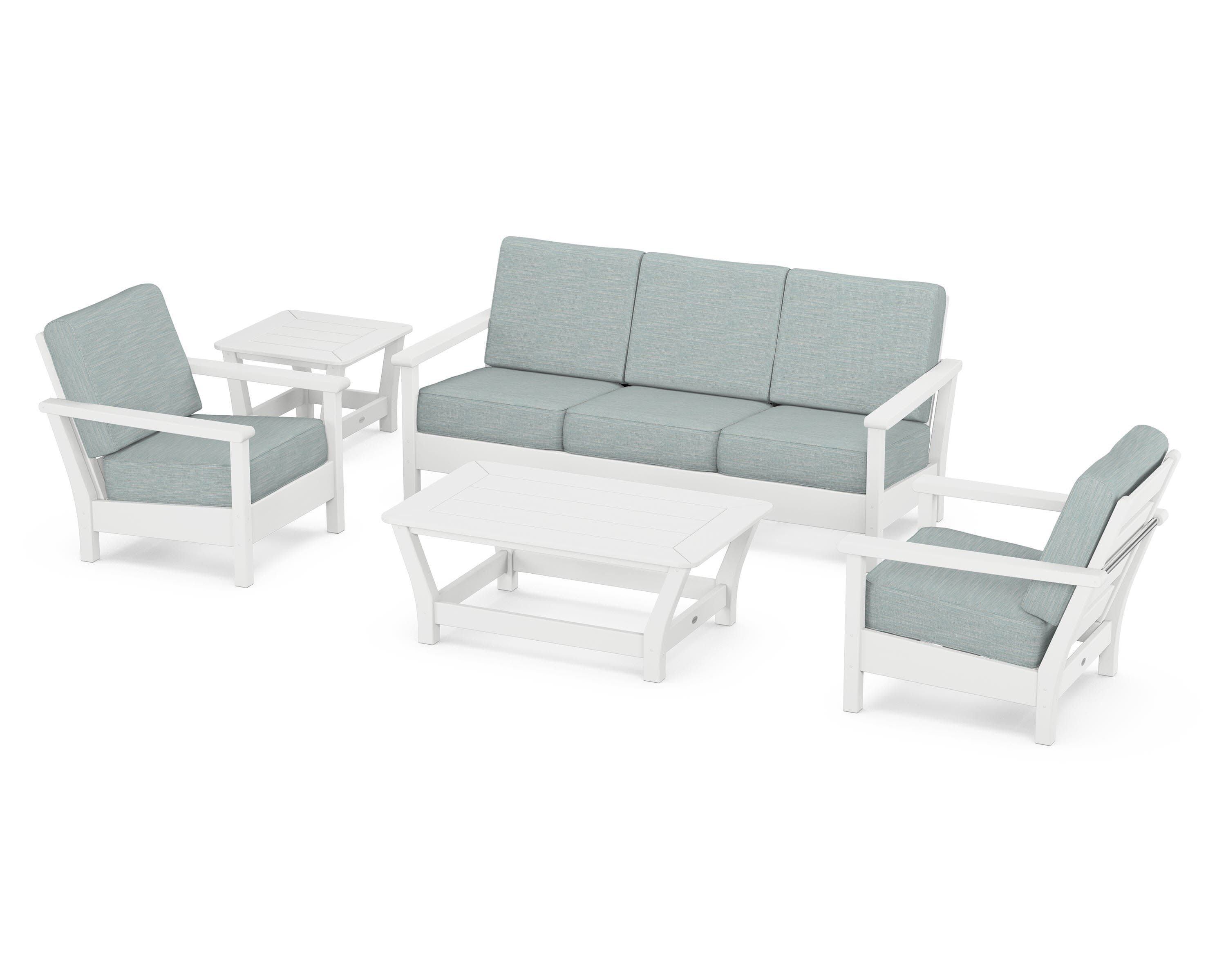 Harbour 5-Piece Deep Seating Set in White / Soothe Mist