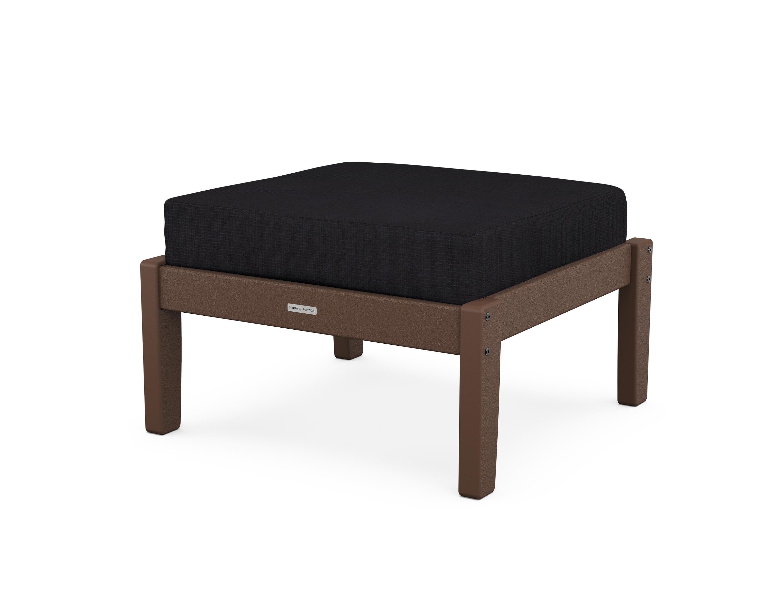 Chinoiserie Deep Seating Ottoman in Mahogany / Midnight Linen