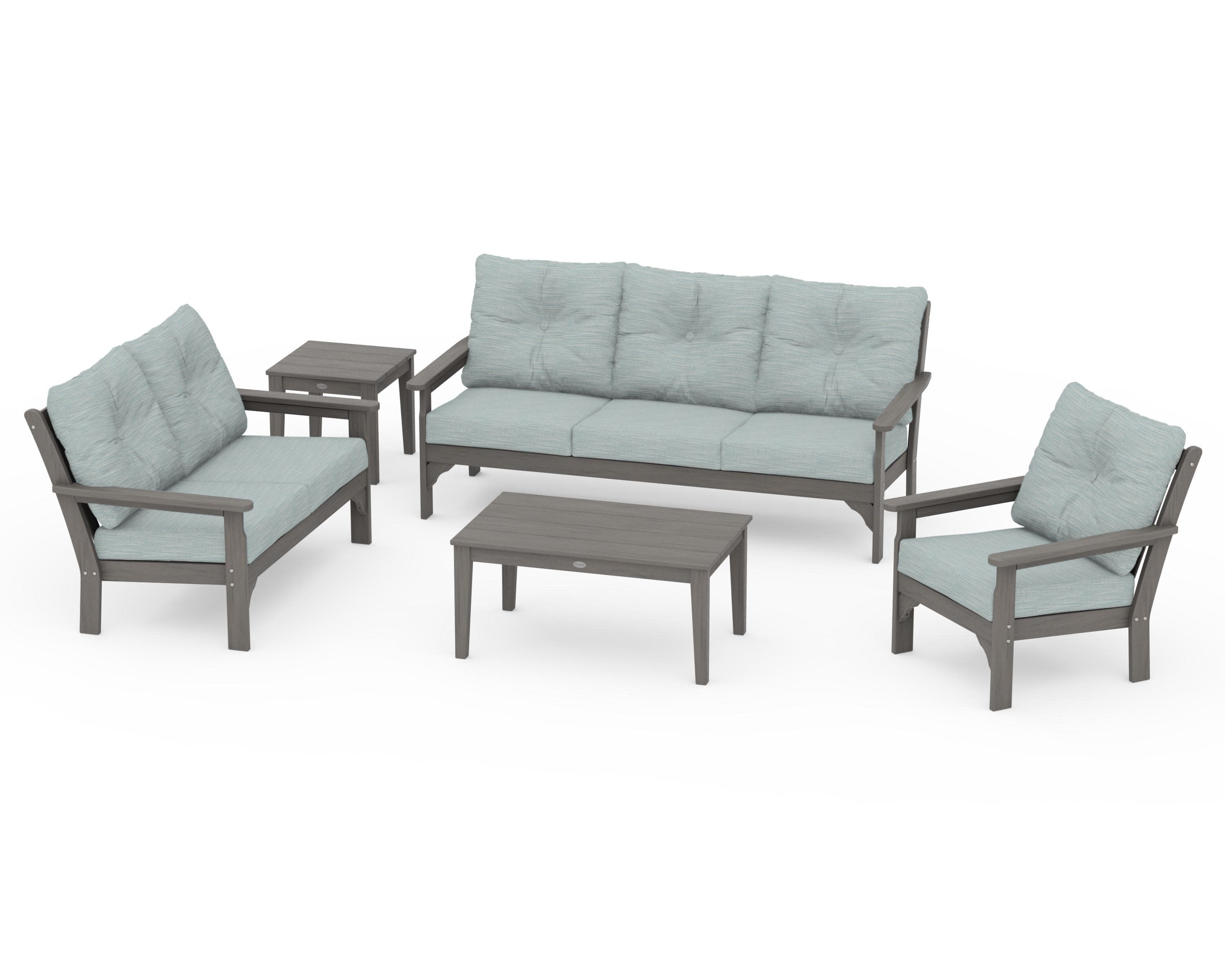 Vineyard 5 Piece Deep Seating Set in Driftwood / Soothe Mist