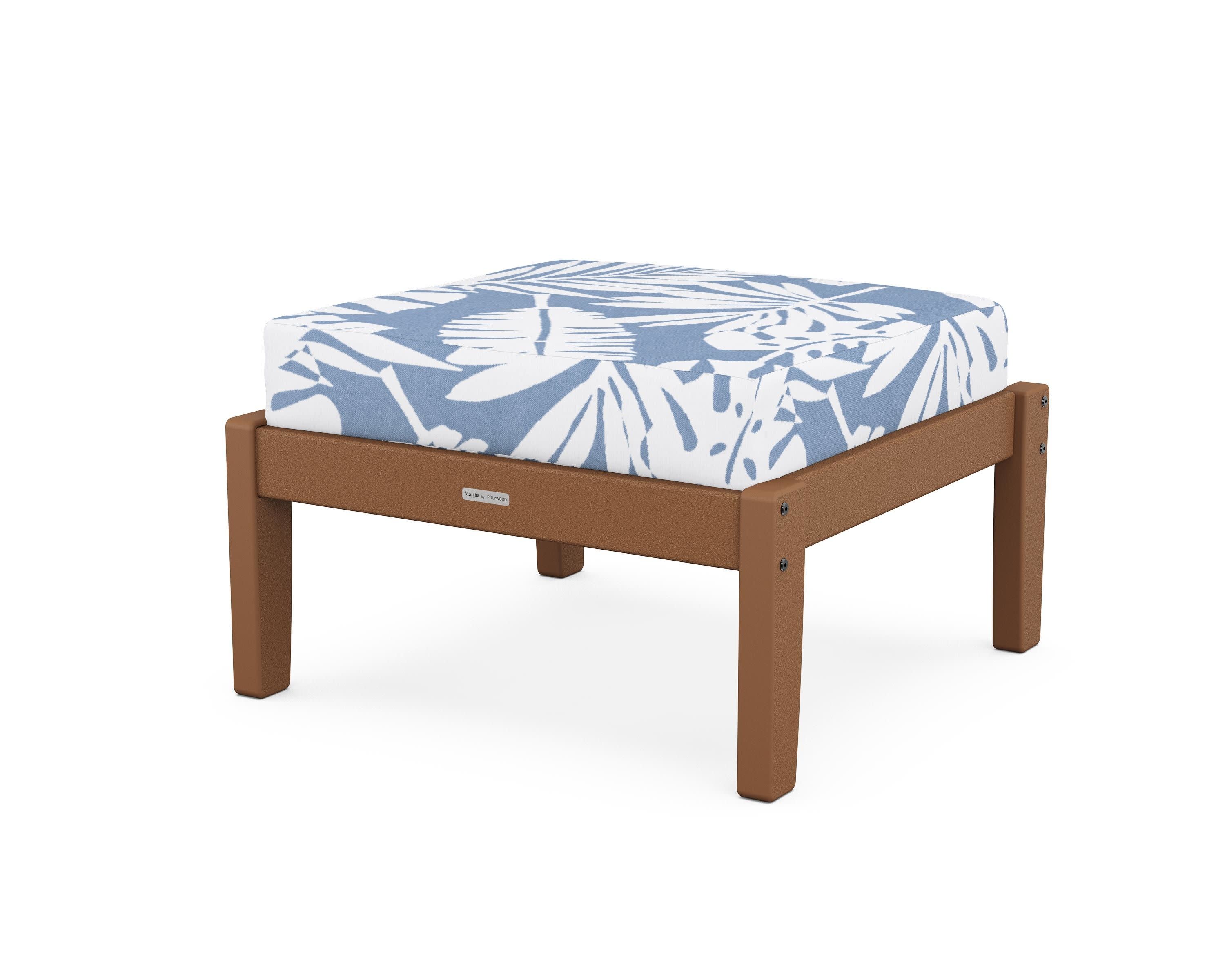 Chinoiserie Deep Seating Ottoman in Teak / Leaf Sky Blue