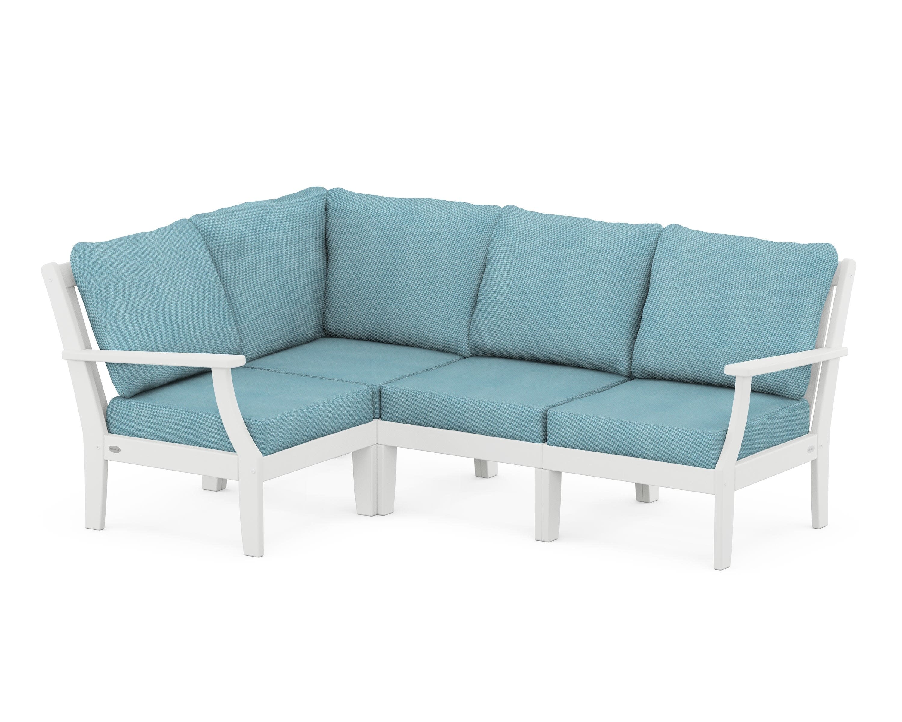 Braxton Modular 4-Piece Deep Seating Set in White / Lattice Sky Blue