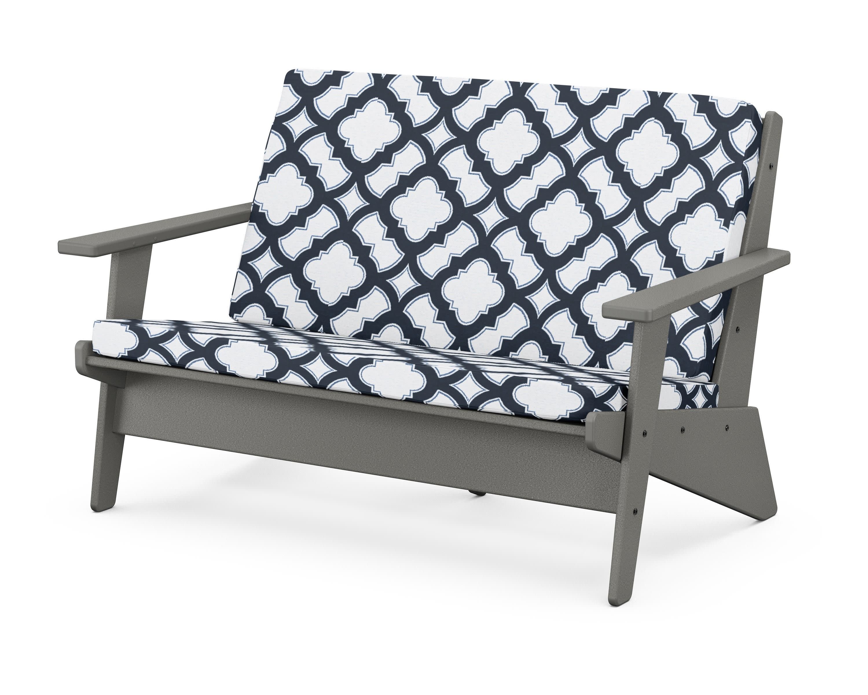 Riviera Modern Lounge Loveseat in Slate Grey / Trellis Marine Indigo