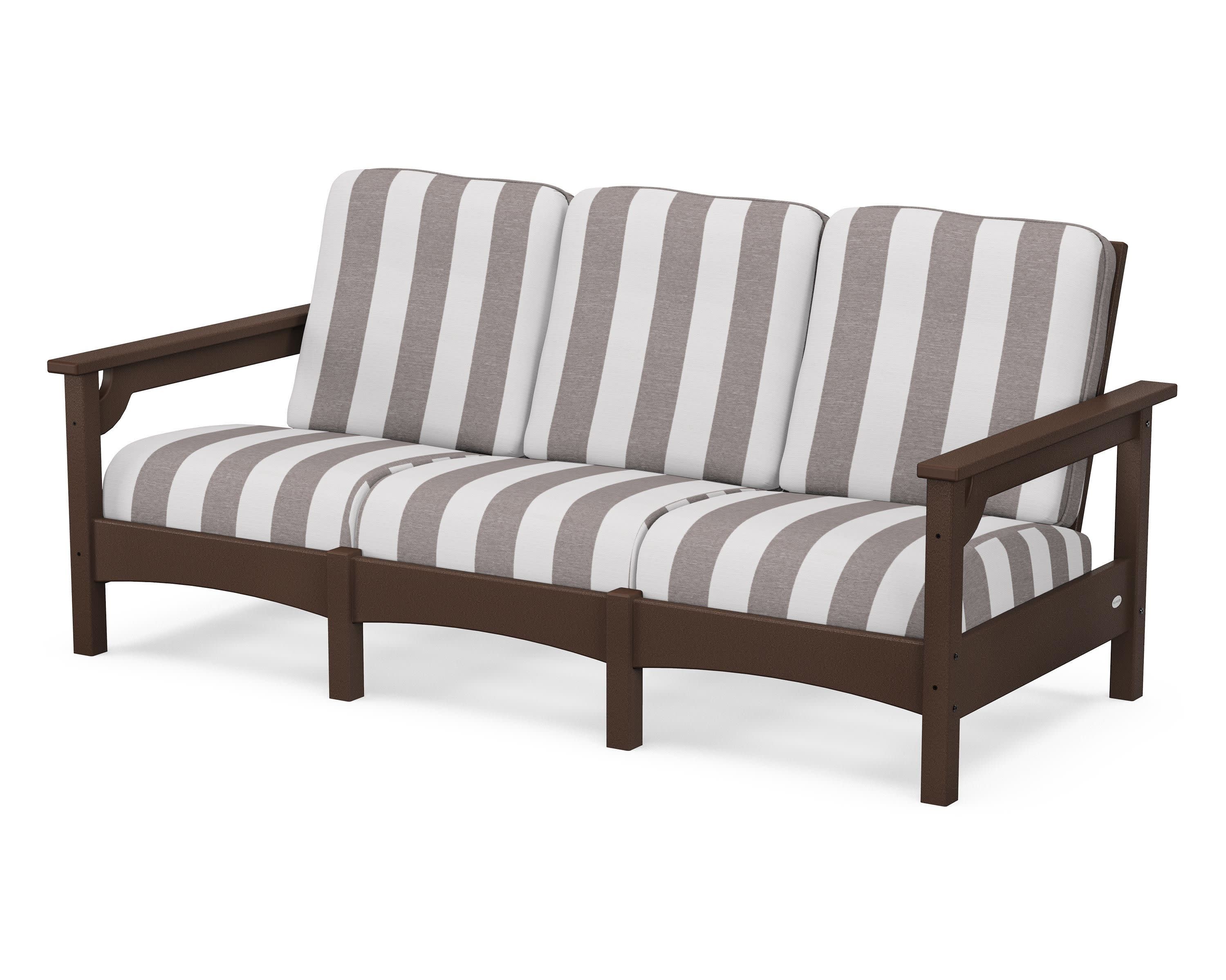 Club Sofa in Mahogany / Cabana Stripe Grey Mist