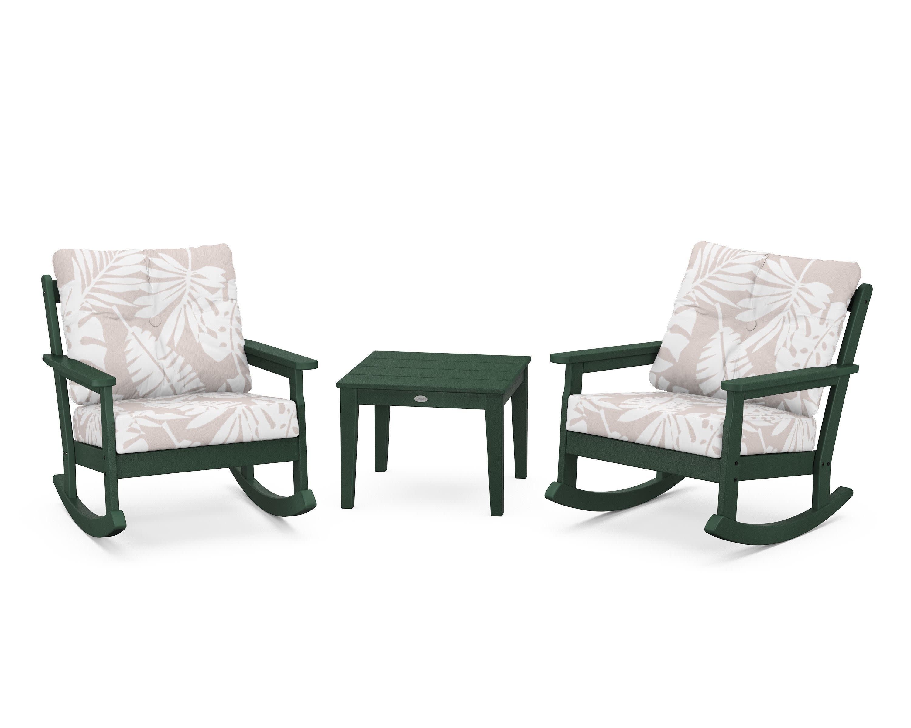 Vineyard 3-Piece Deep Seating Rocker Set in Green / Leaf Dune Burlap