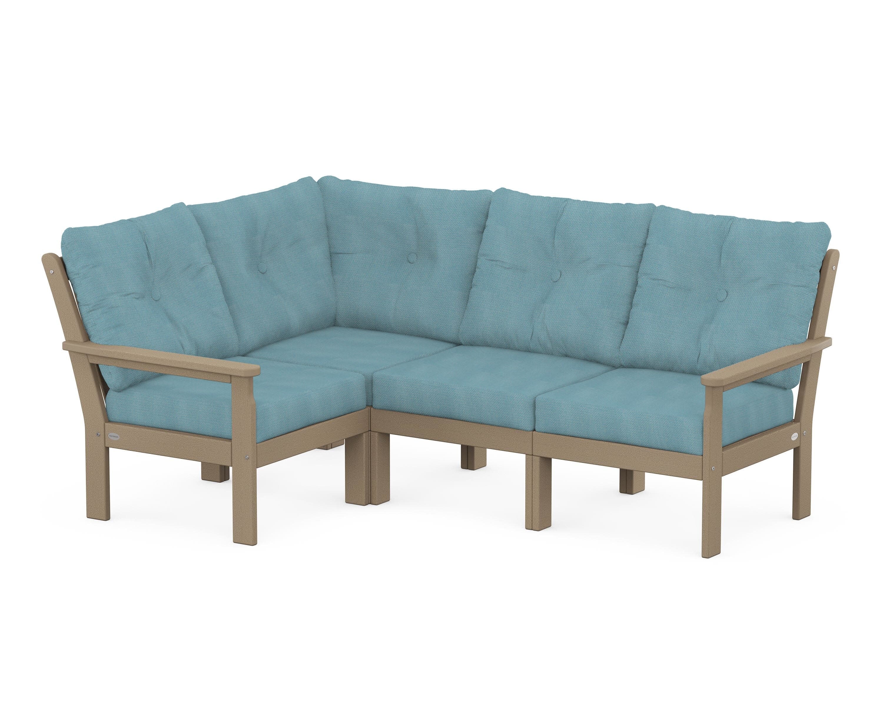 Vineyard 4-Piece Sectional in Vintage Sahara / Lattice Sky Blue