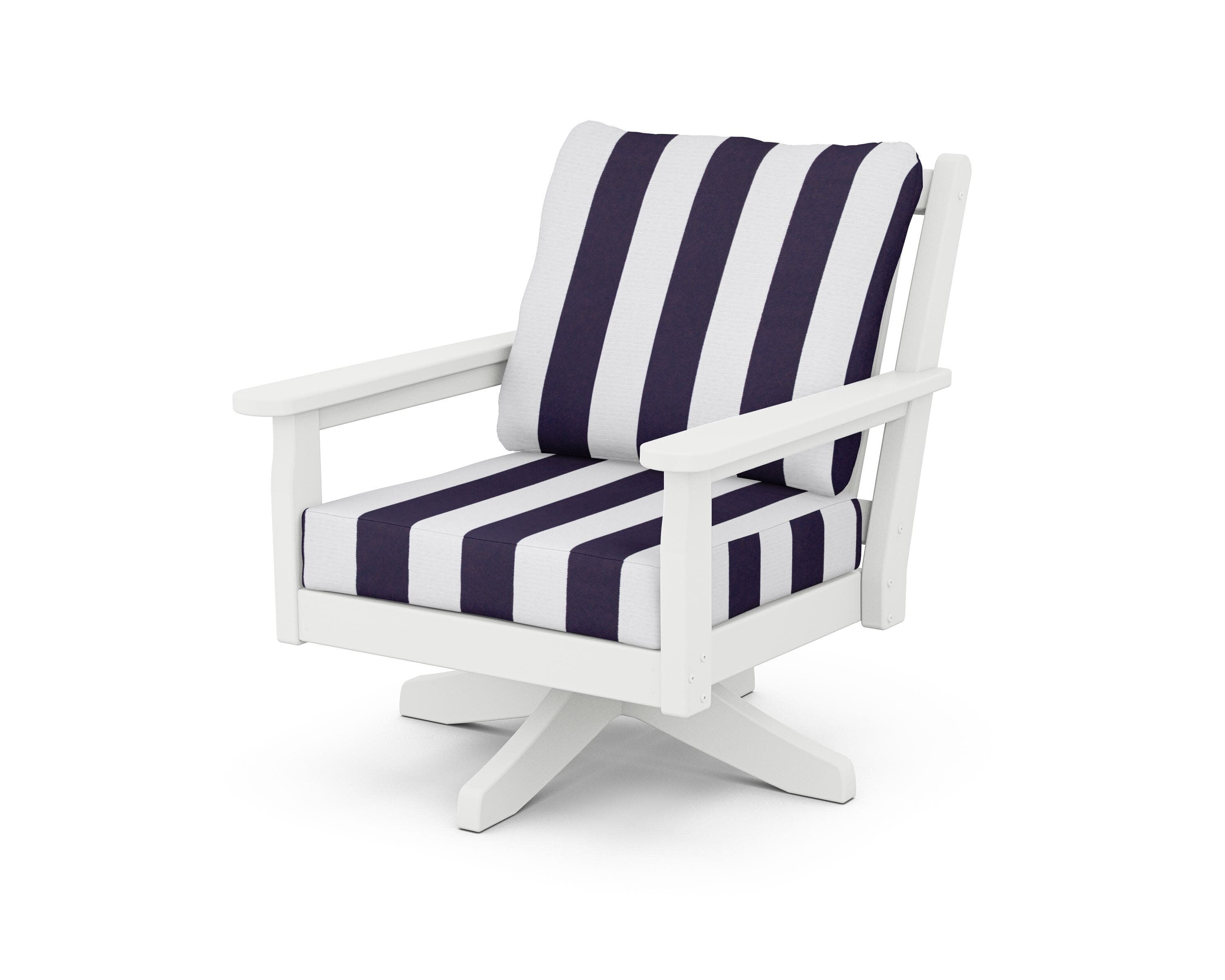 Chippendale Deep Seating Swivel Chair in White / Cabana Stripe Navy