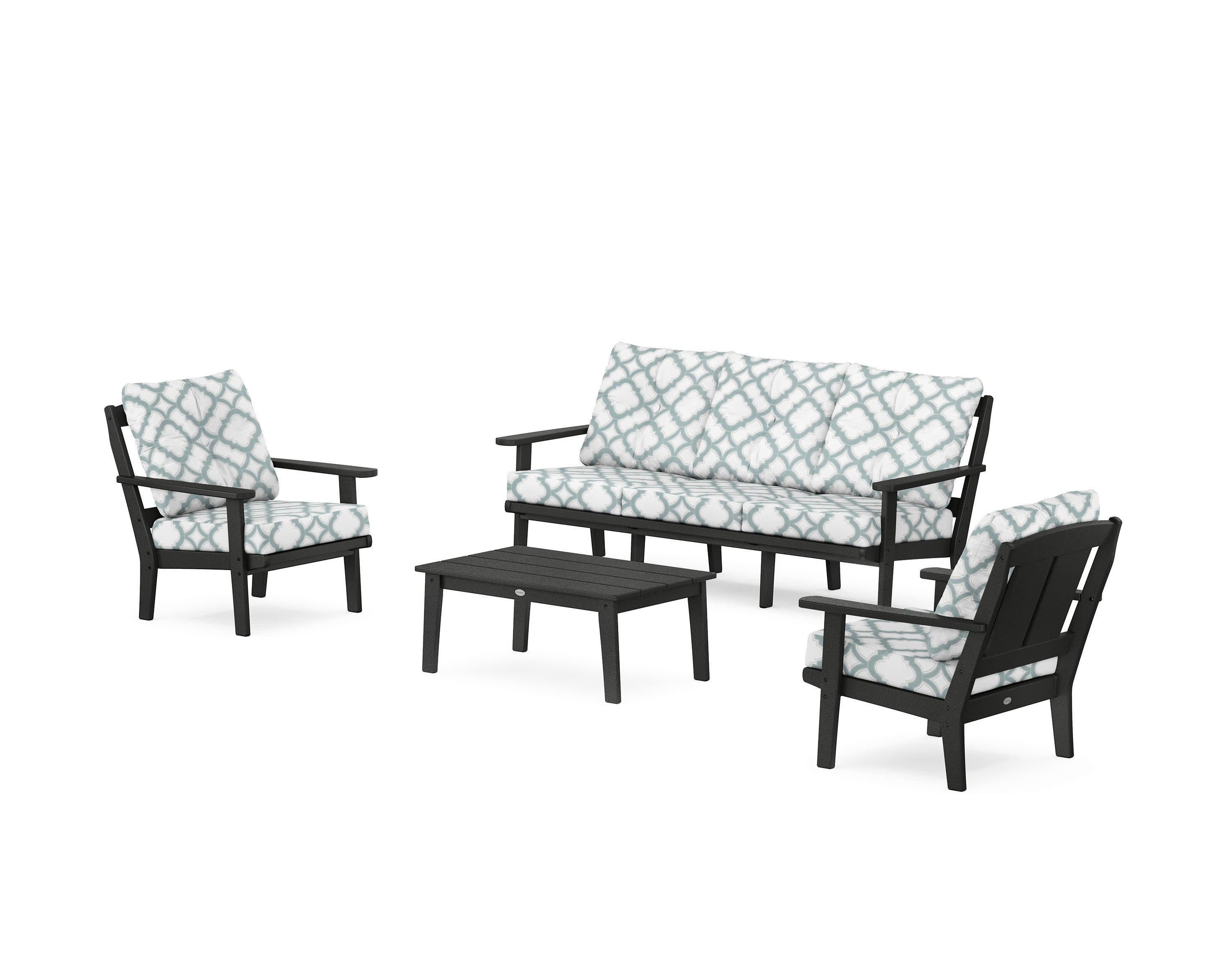 Mission 4-Piece Deep Seating Set with Sofa in Black / Trellis Glacier Spa