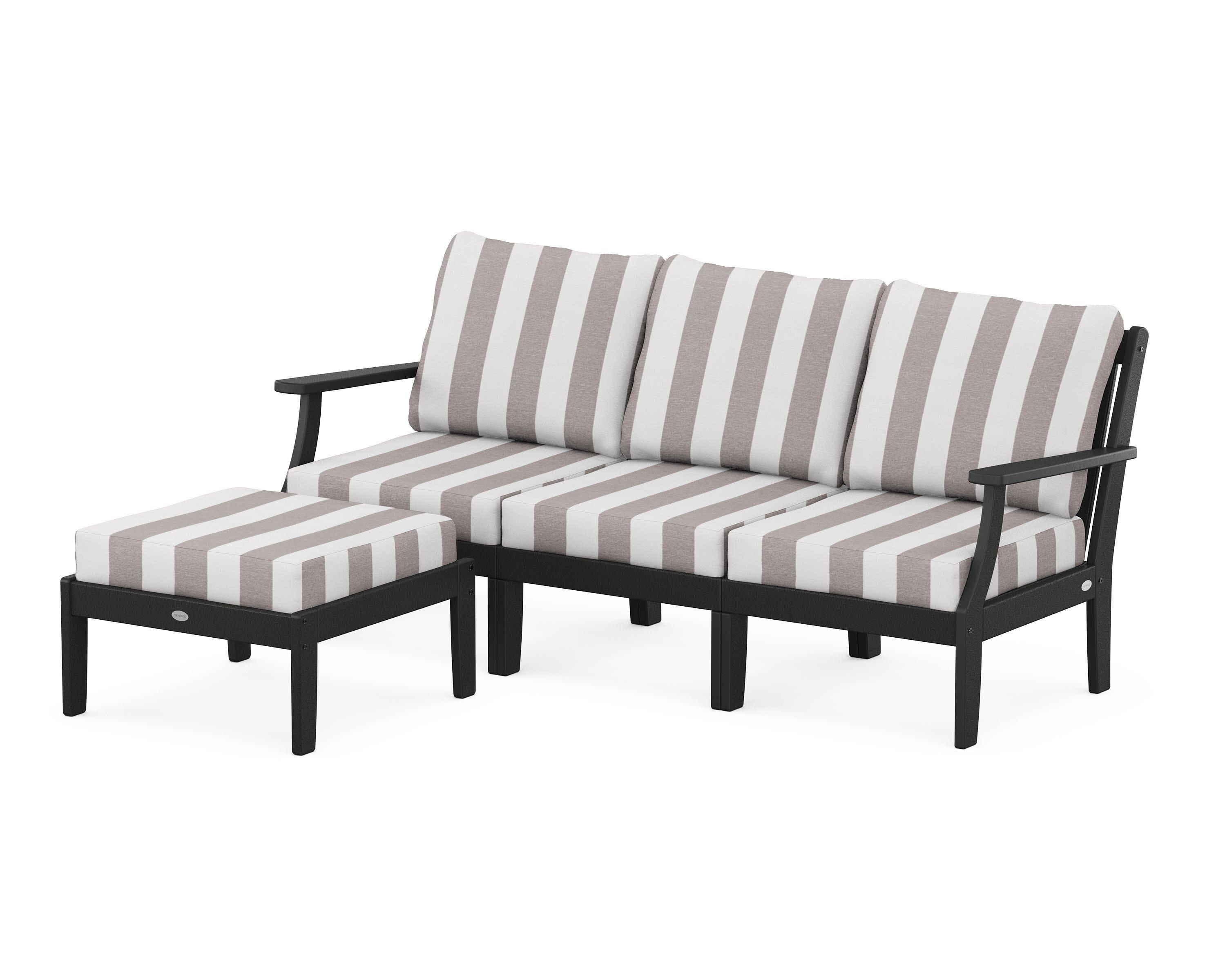 Braxton Modular 4-Piece Deep Seating Set with Ottoman in Black / Cabana Stripe Grey Mist