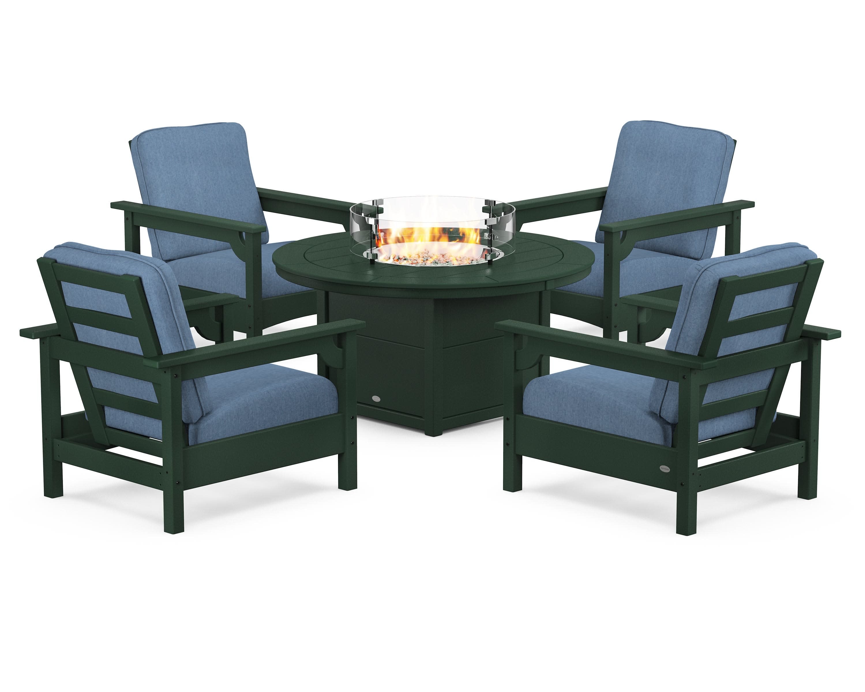 Club 5-Piece Conversation Set with Fire Pit Table in Green / Sky Blue